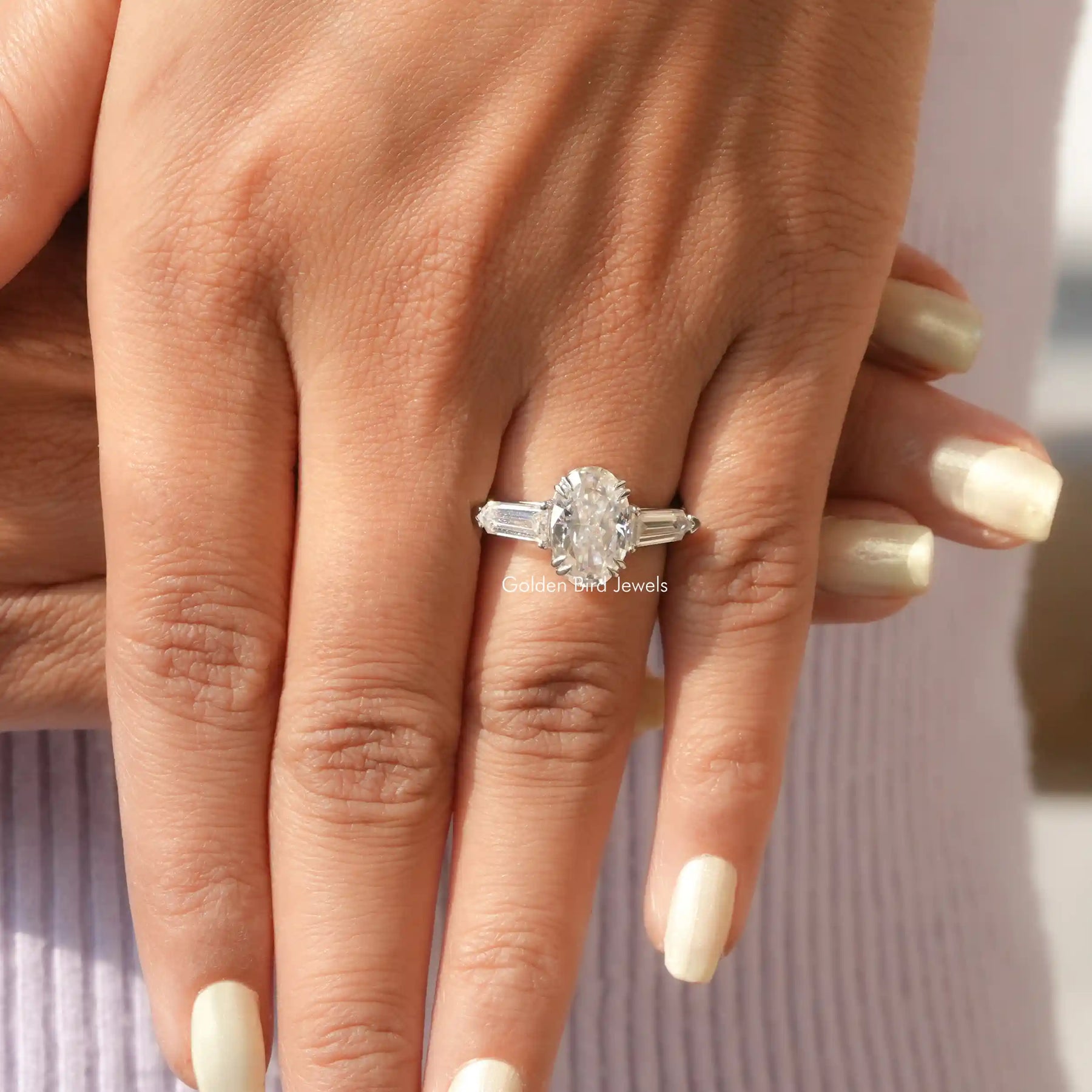 Oval And Bullet Cut Moissanite Ring In White Gold