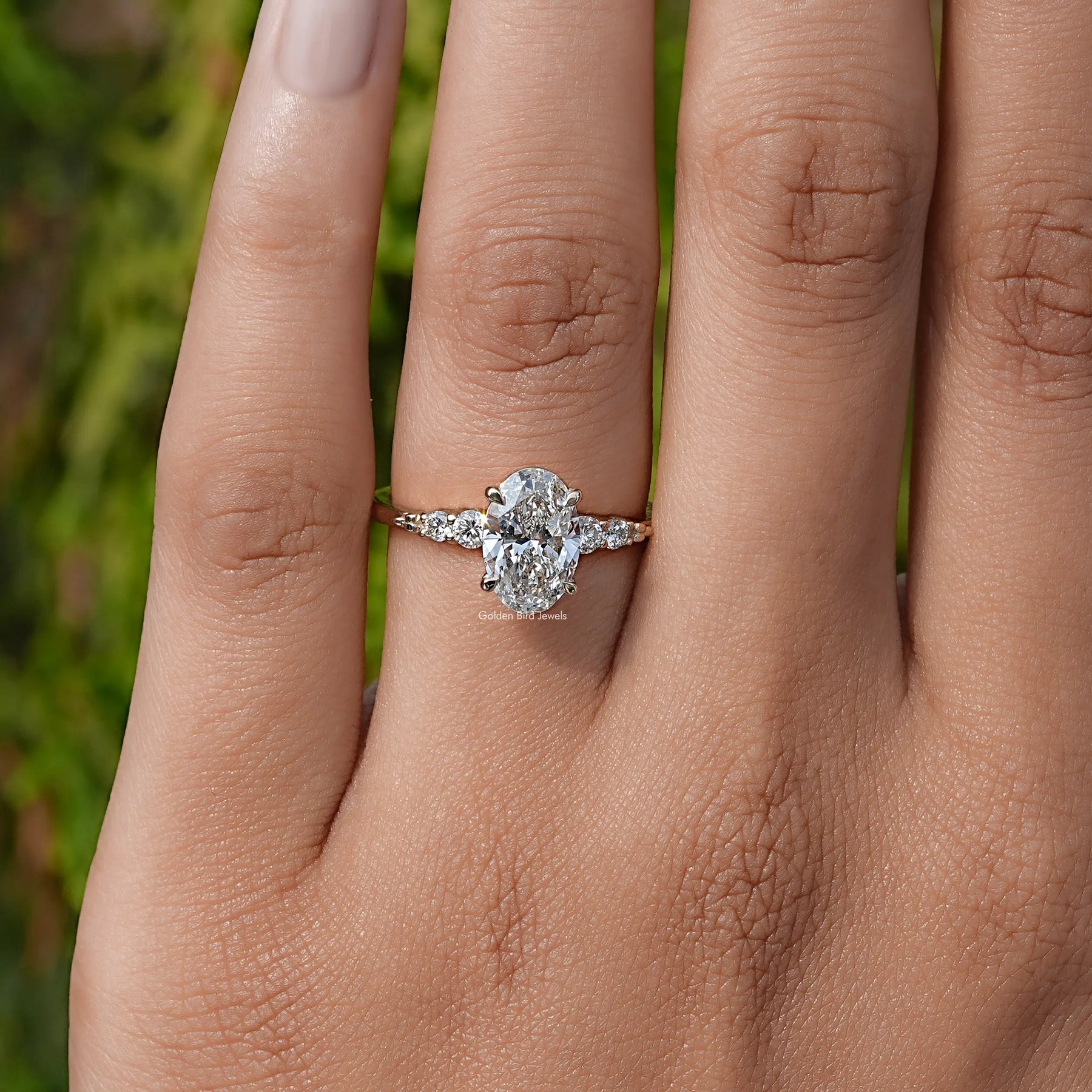 View of Oval And Round Cut Lab Diamond Accent Set Ring In White Gold