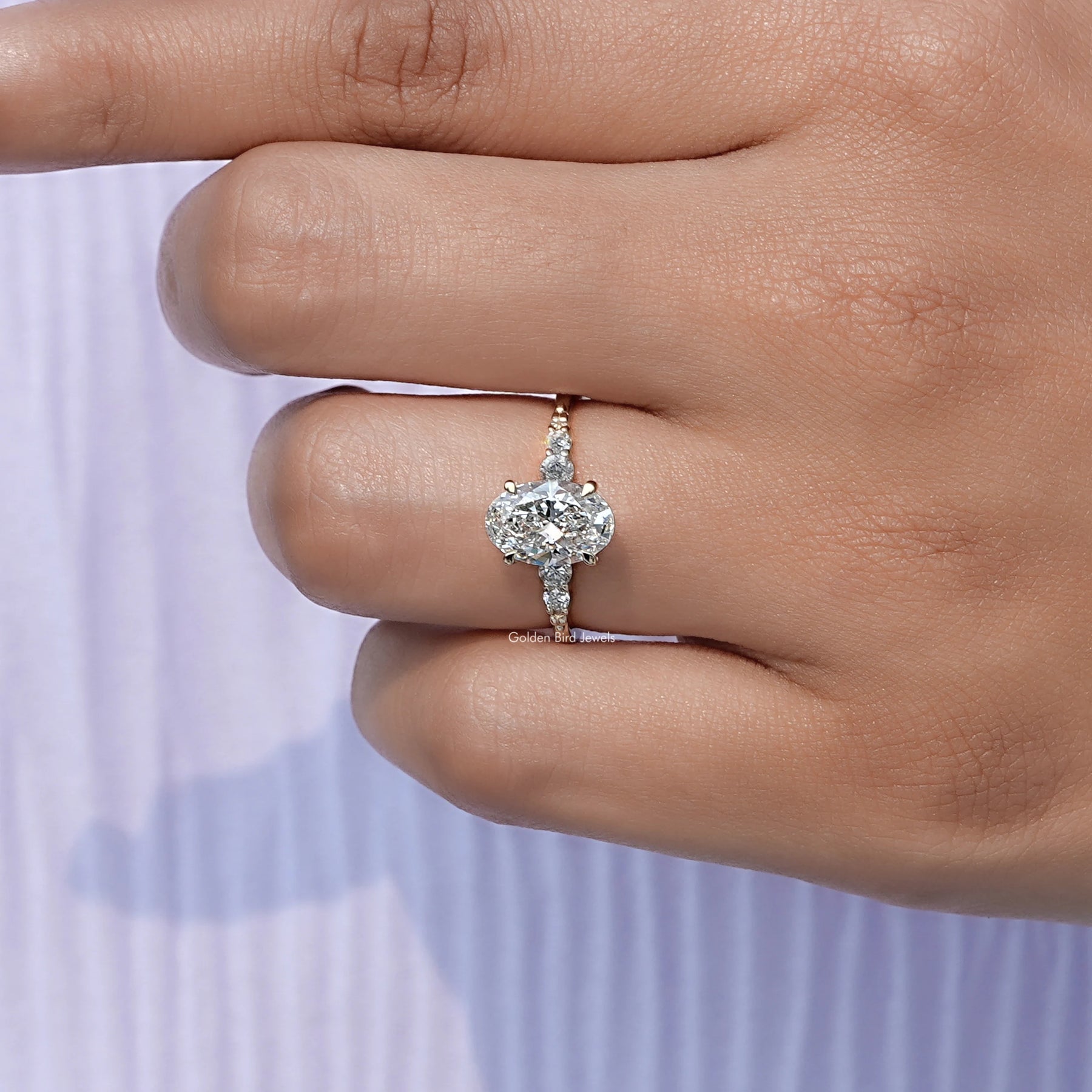 View of Round Cut Lab Diamond Five Stone Engagement Ring In White Gold
