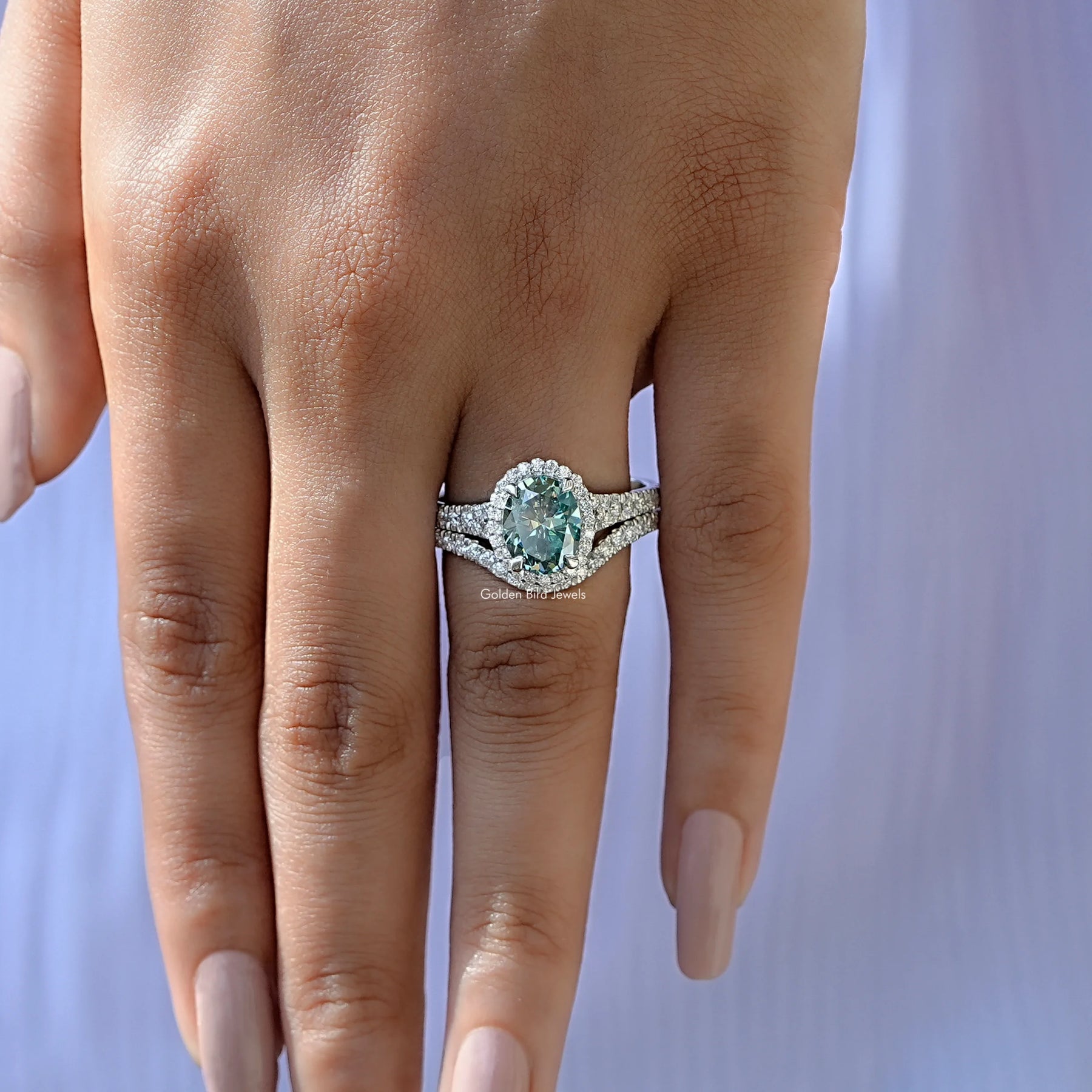 Detailed View Of Round Cut Moissanite Bridal Ring Set