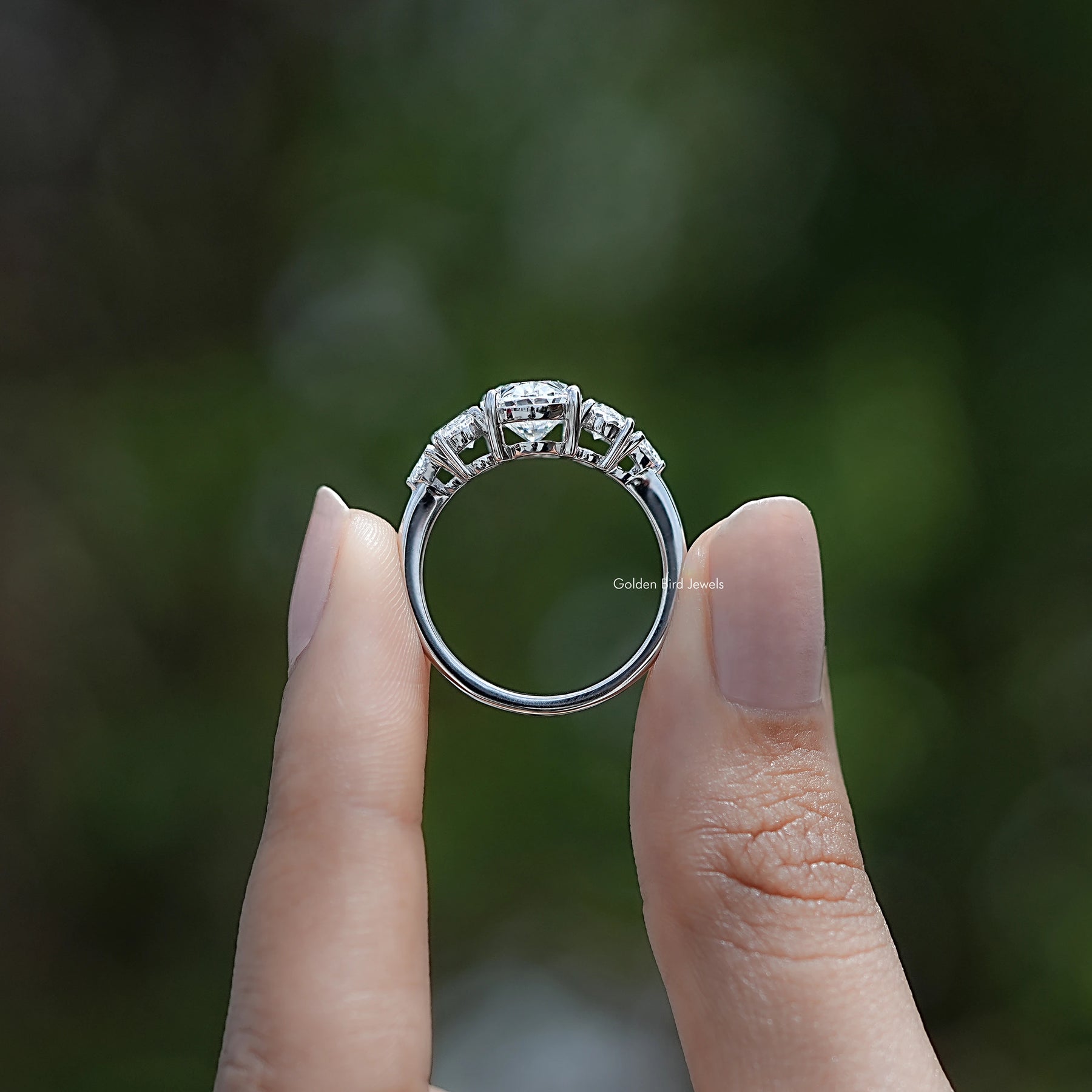 Back view of Oval And Trillion Lab Diamond Five Stone Ring