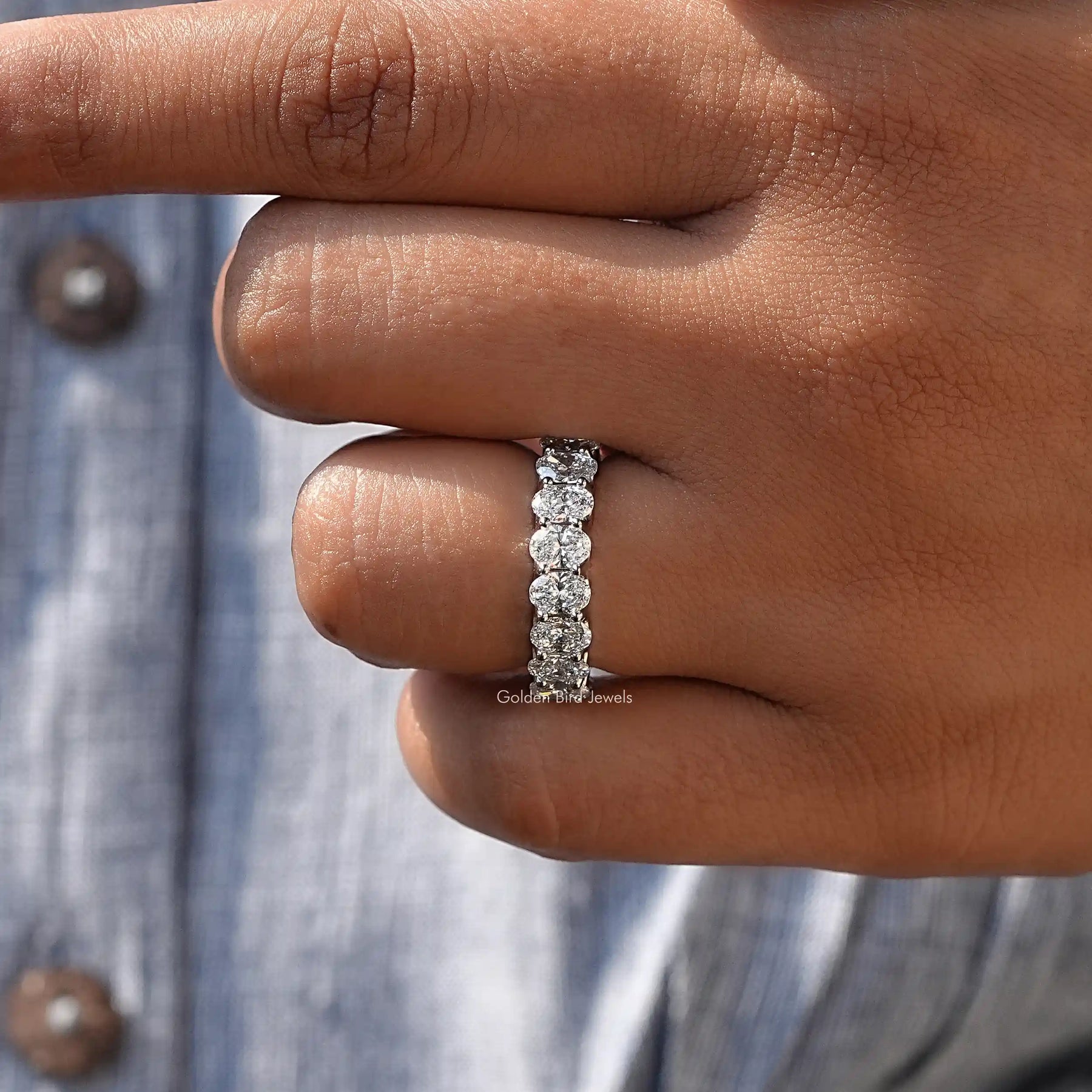 Detailed View of Oval Lab Diamond Eternity Wedding Band In White Gold