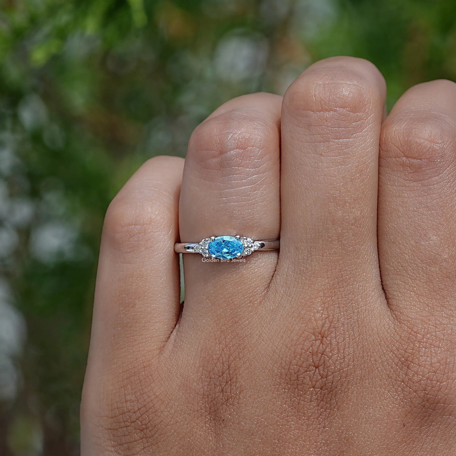Aquamarine Oval Cut Gemstone Ring In White Gold