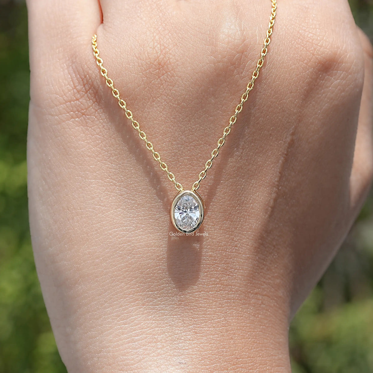 Oval Cut Lab Diamond Bezel Set Solitaire Pendant