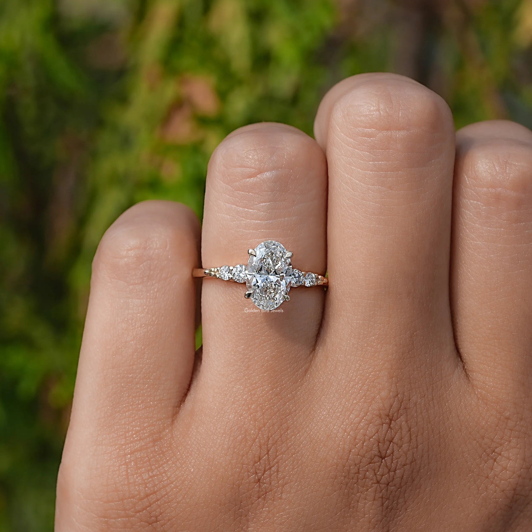 View of Oval Cut Lab Diamond Engagement Ring In White Gold