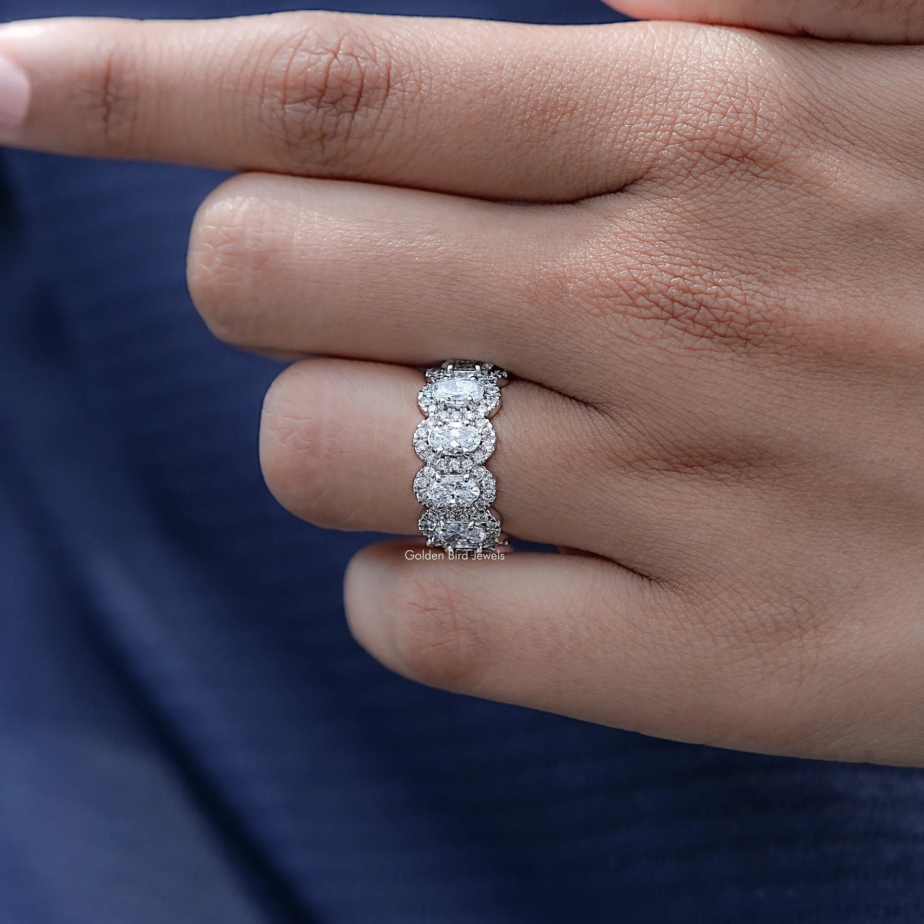 Oval Cut Lab Diamond Seven Stone Halo Band