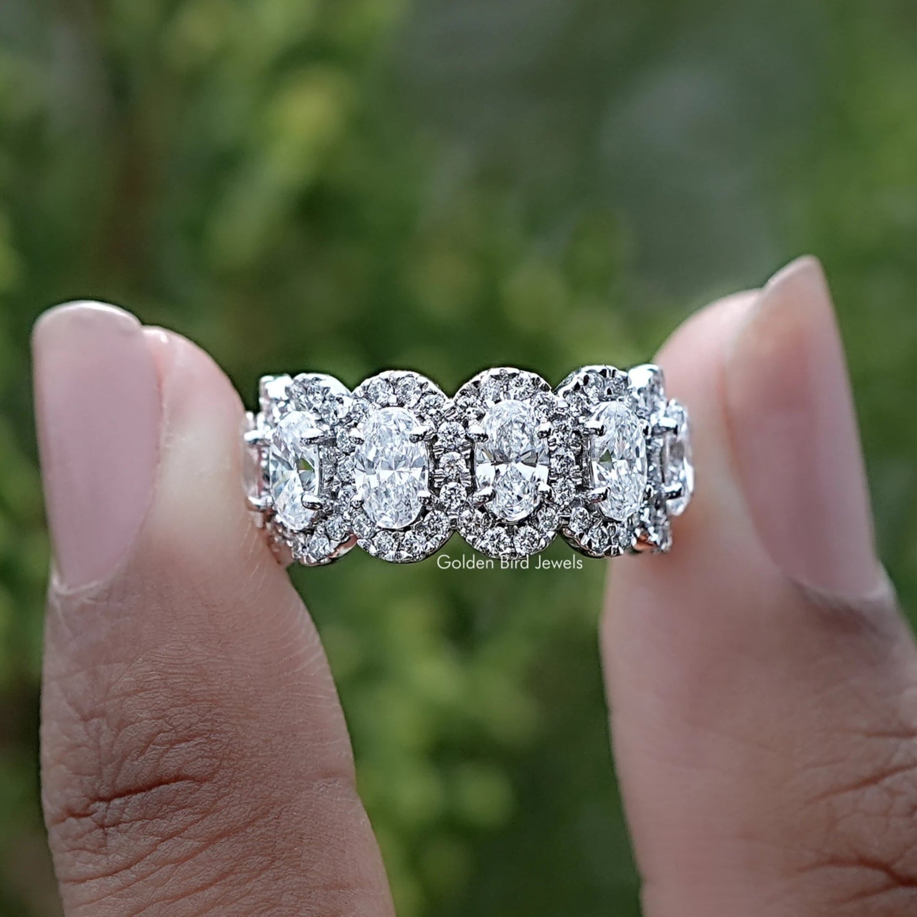 Oval Cut Lab Diamond Seven Stone Halo Band