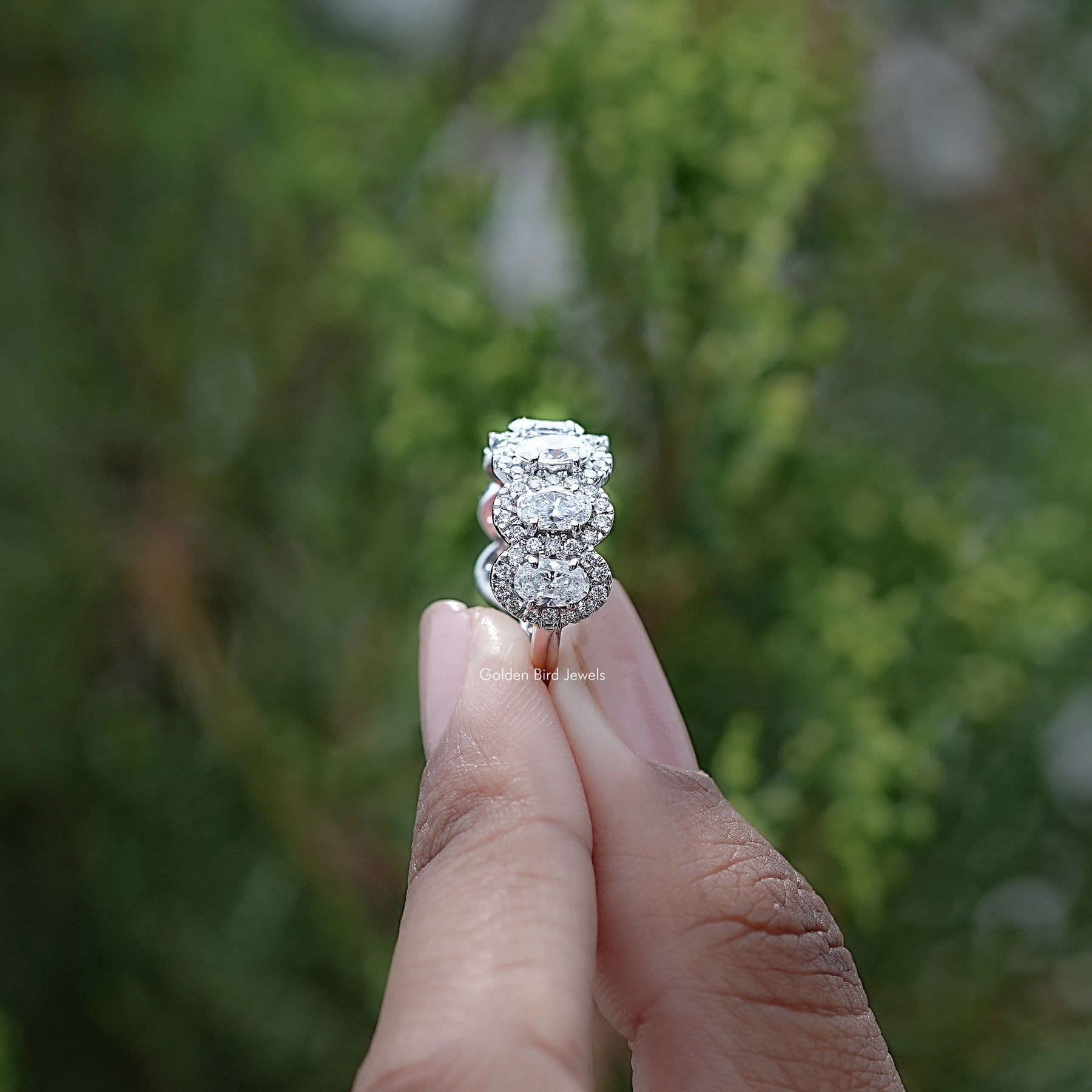 Oval Cut Lab Diamond Seven Stone Halo Band