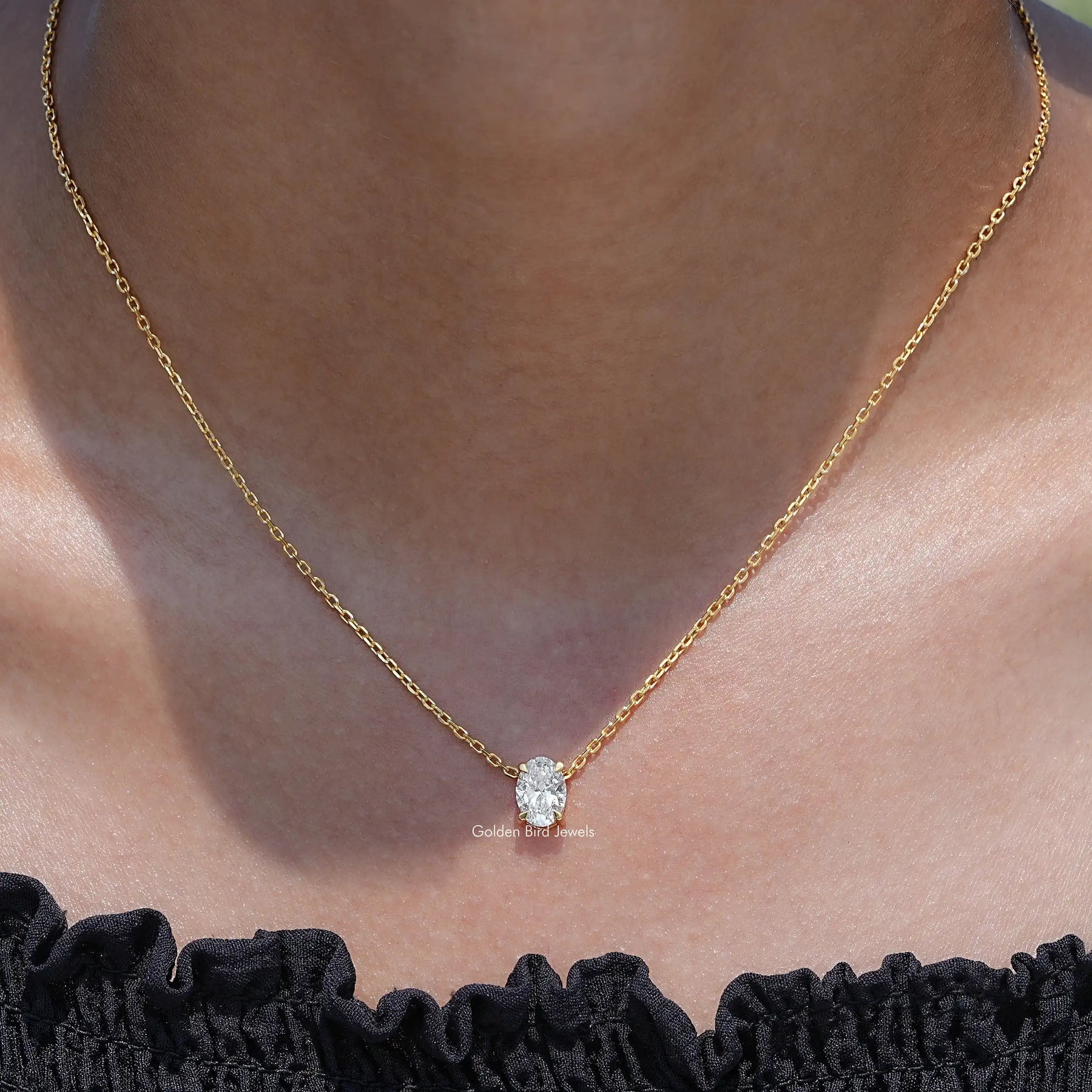View of lab grown diamond Oval cut pendant