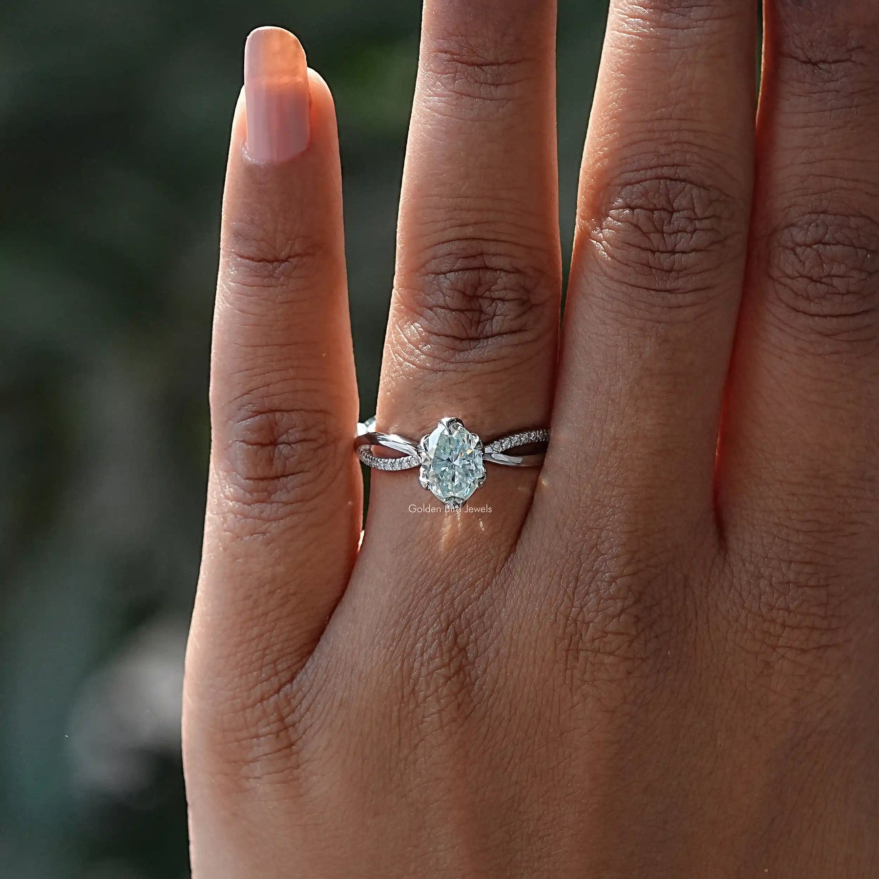 Detailed View Of Oval Cut Moissanite Engagement Ring