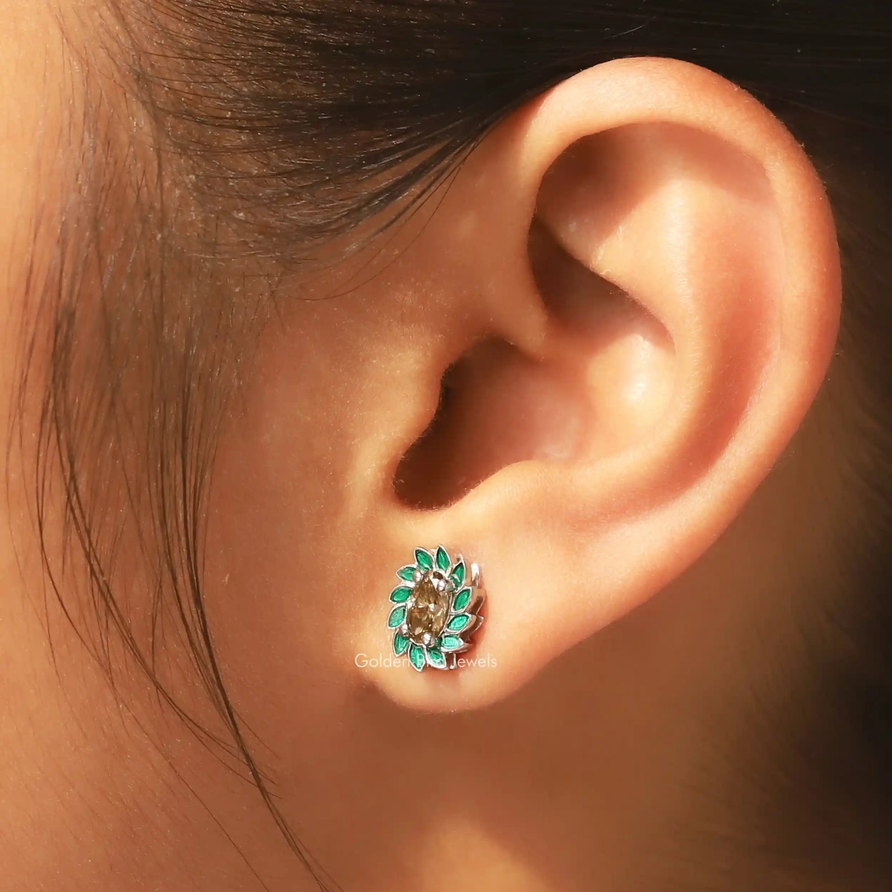 View of a Moissanite Floral Earrings