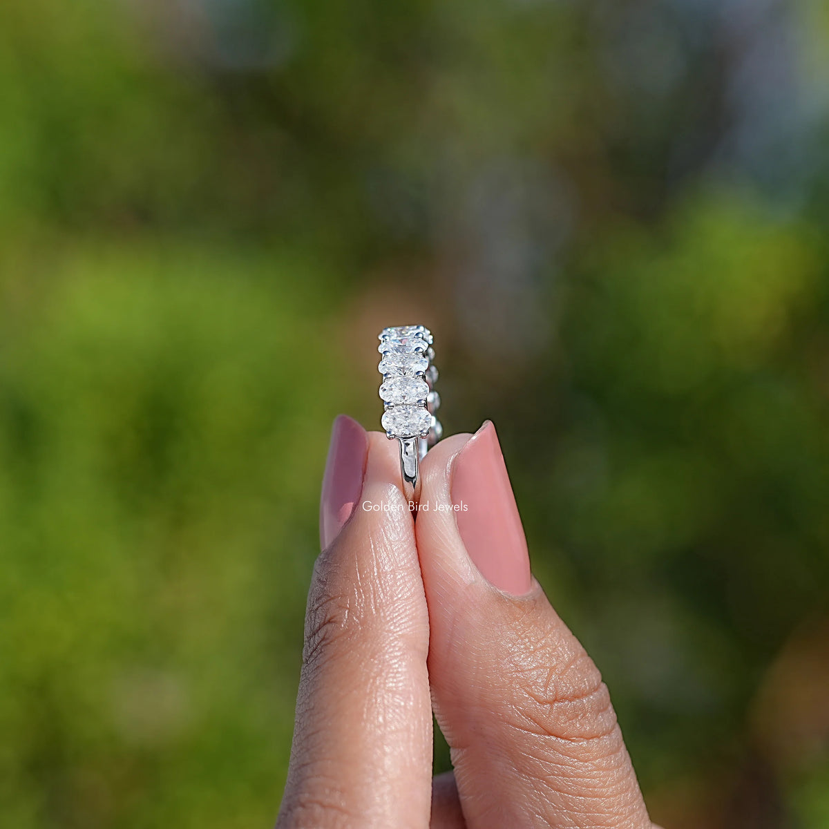 Oval Shaped Moissanite Half Eternity Band