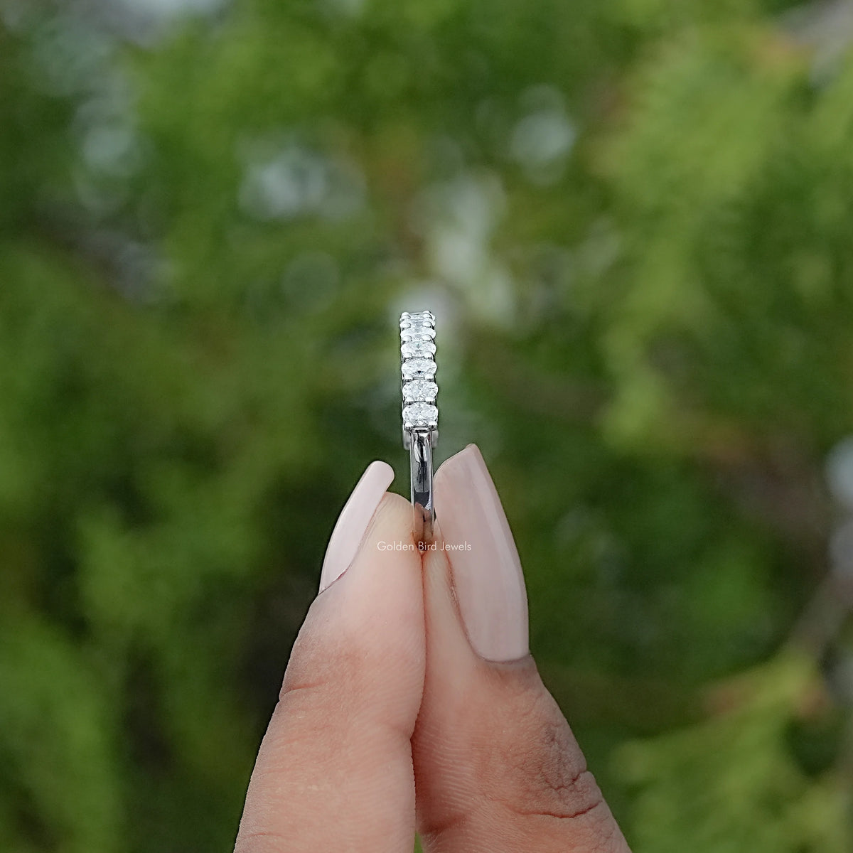 Oval Moissanite Half Eternity Stacking Band