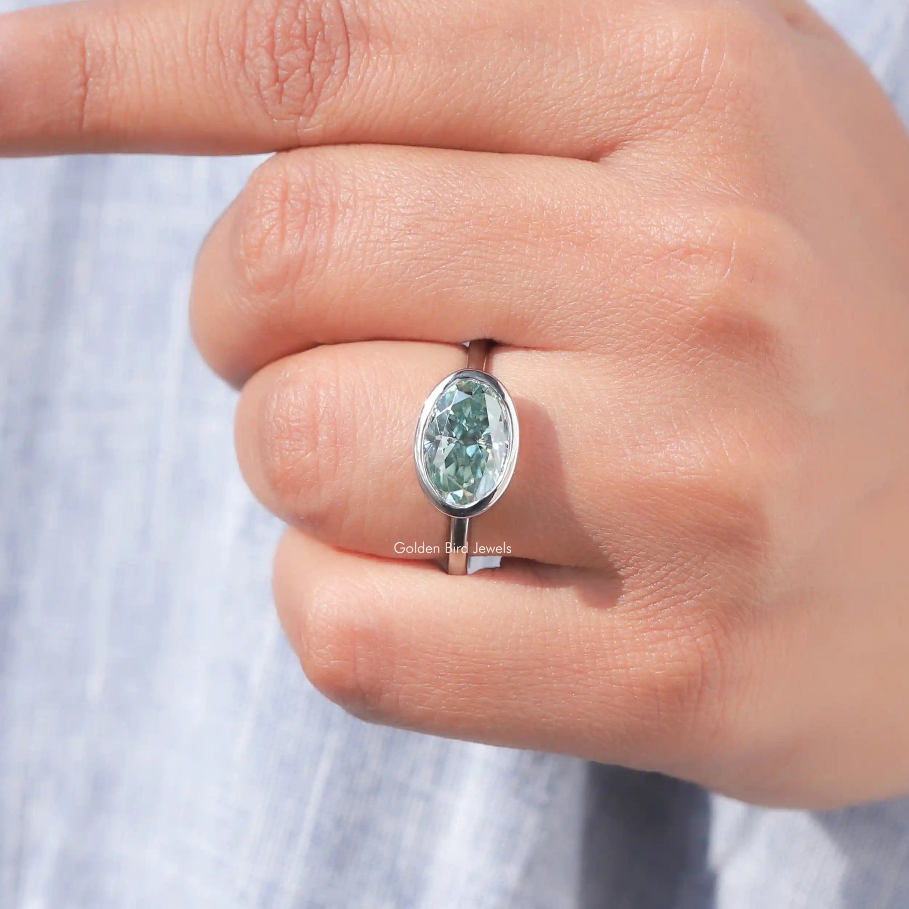 View of Oval Cut Solitaire Engagement Ring In White Gold