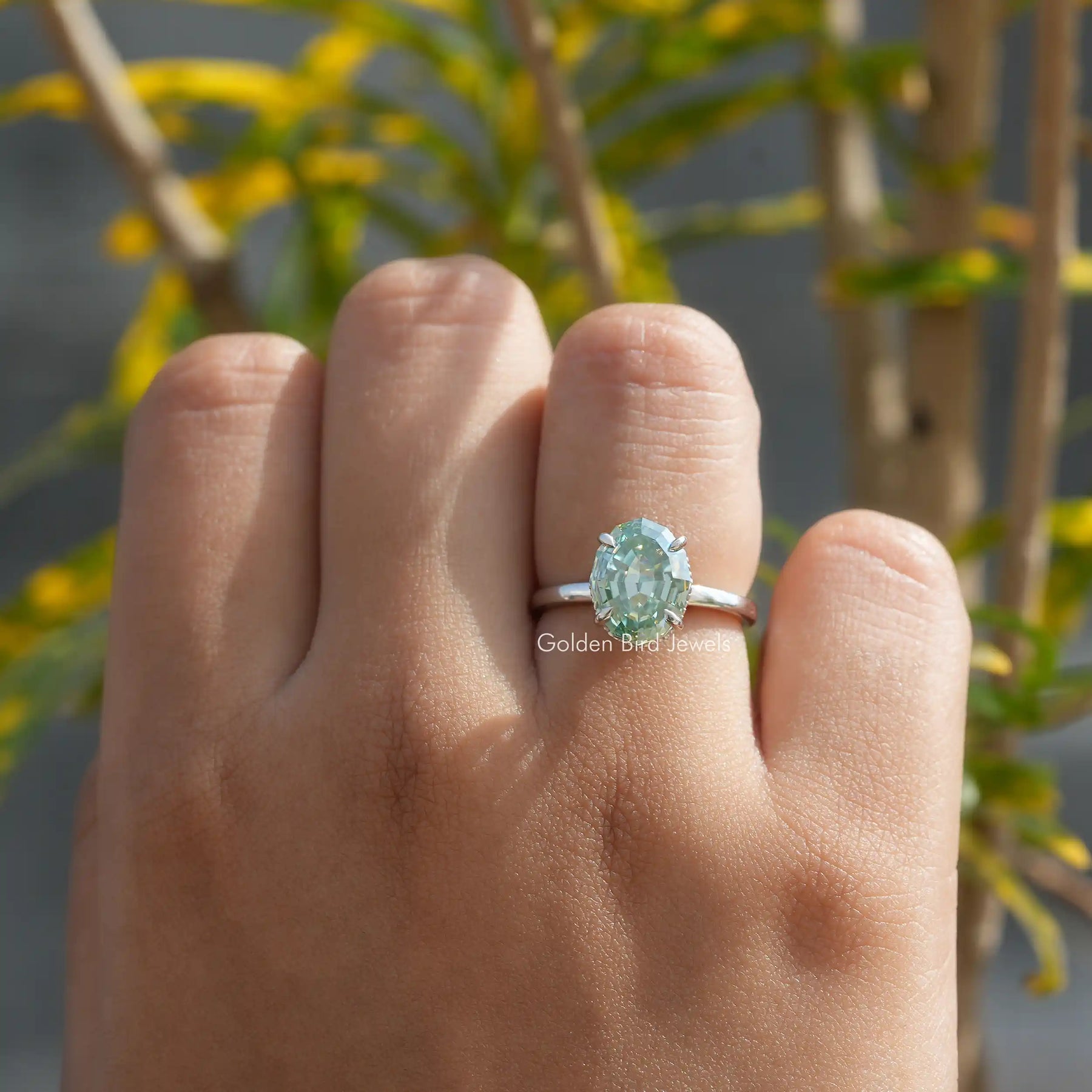View of Oval Cut Moissanite Solitaire Engagement Ring In White Gold