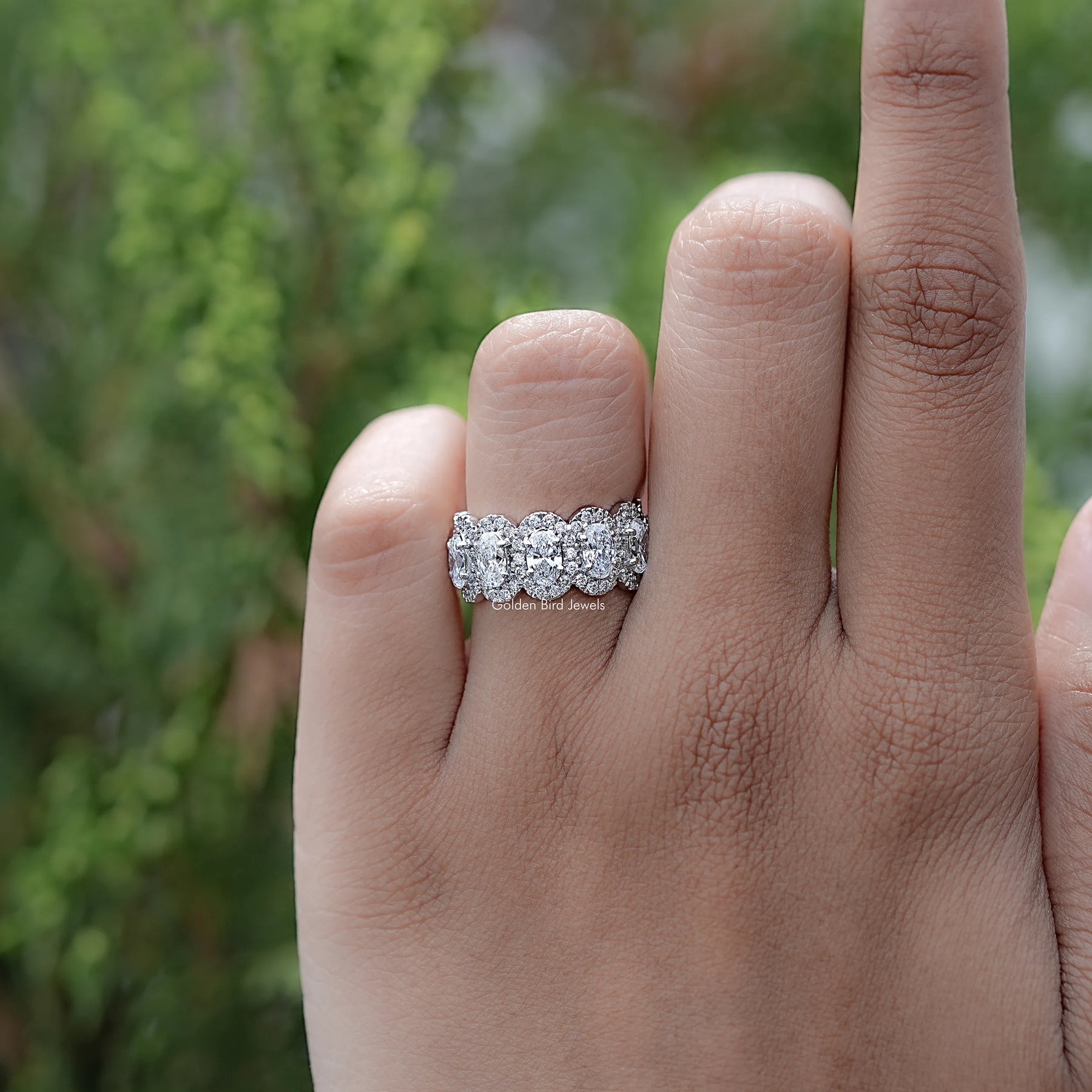 Oval Cut Lab Diamond Seven Stone Halo Band