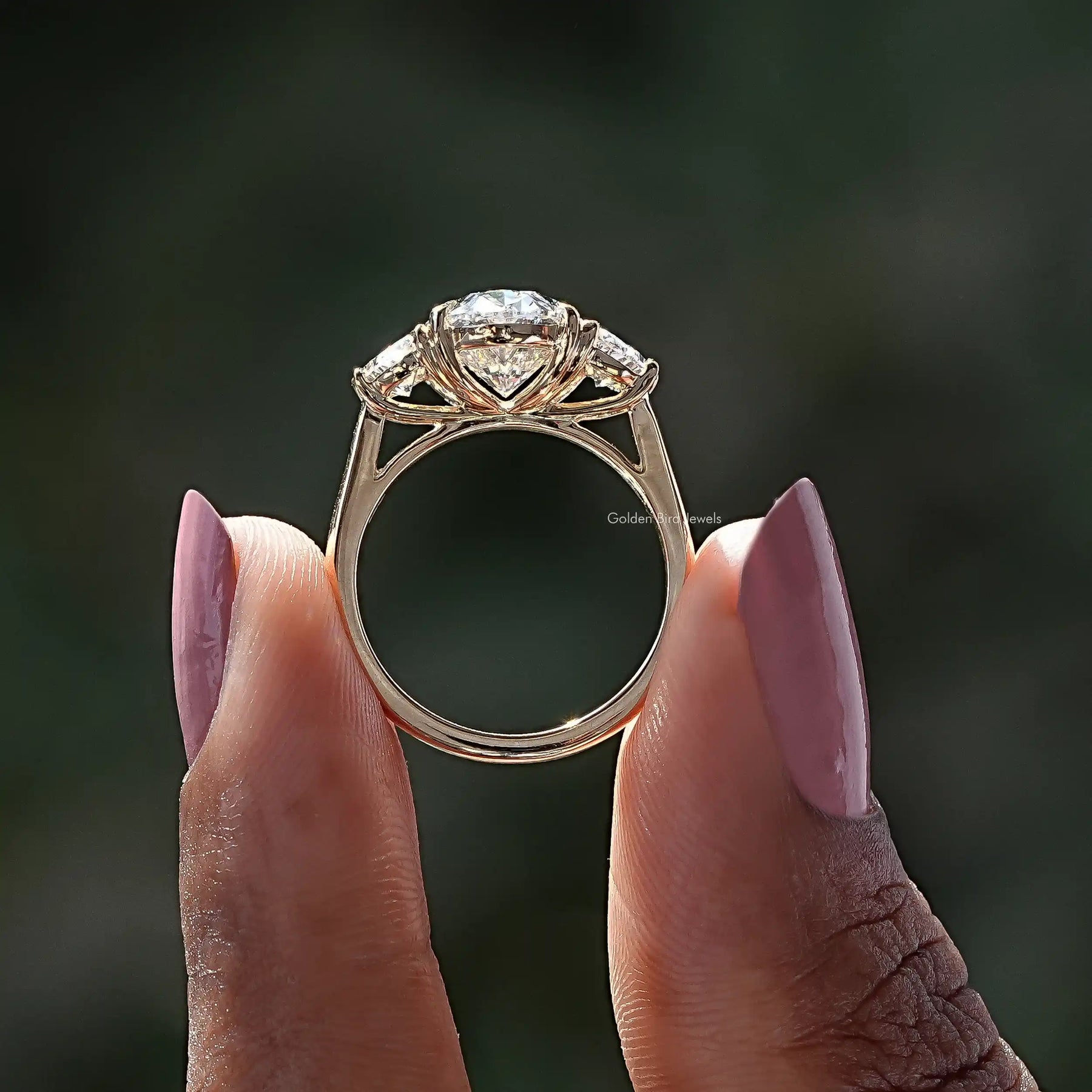 Back view of Oval Cut Lab Diamond Halo Ring in secure setting
