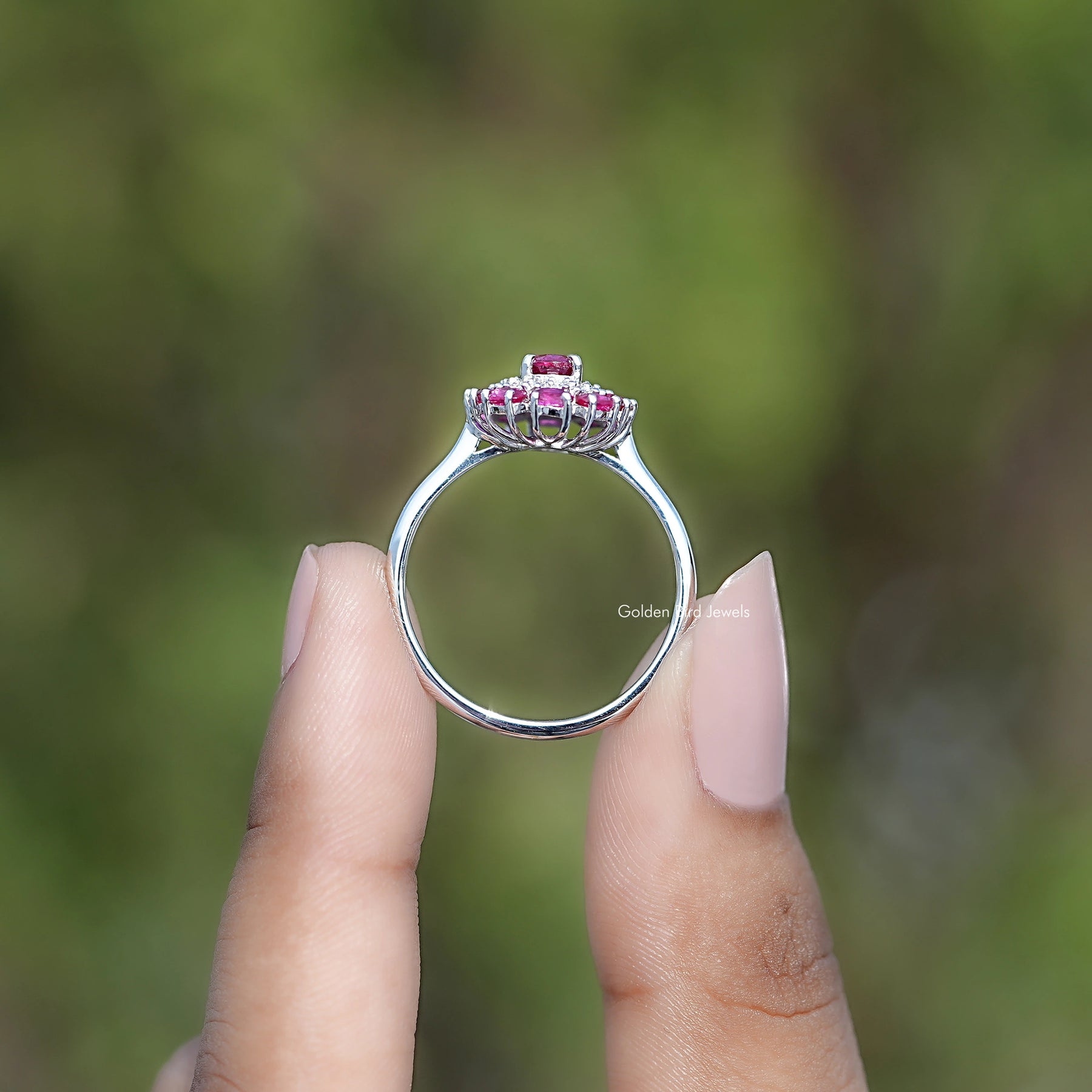 Oval Lab Gemstone Double Halo Engagement Ring