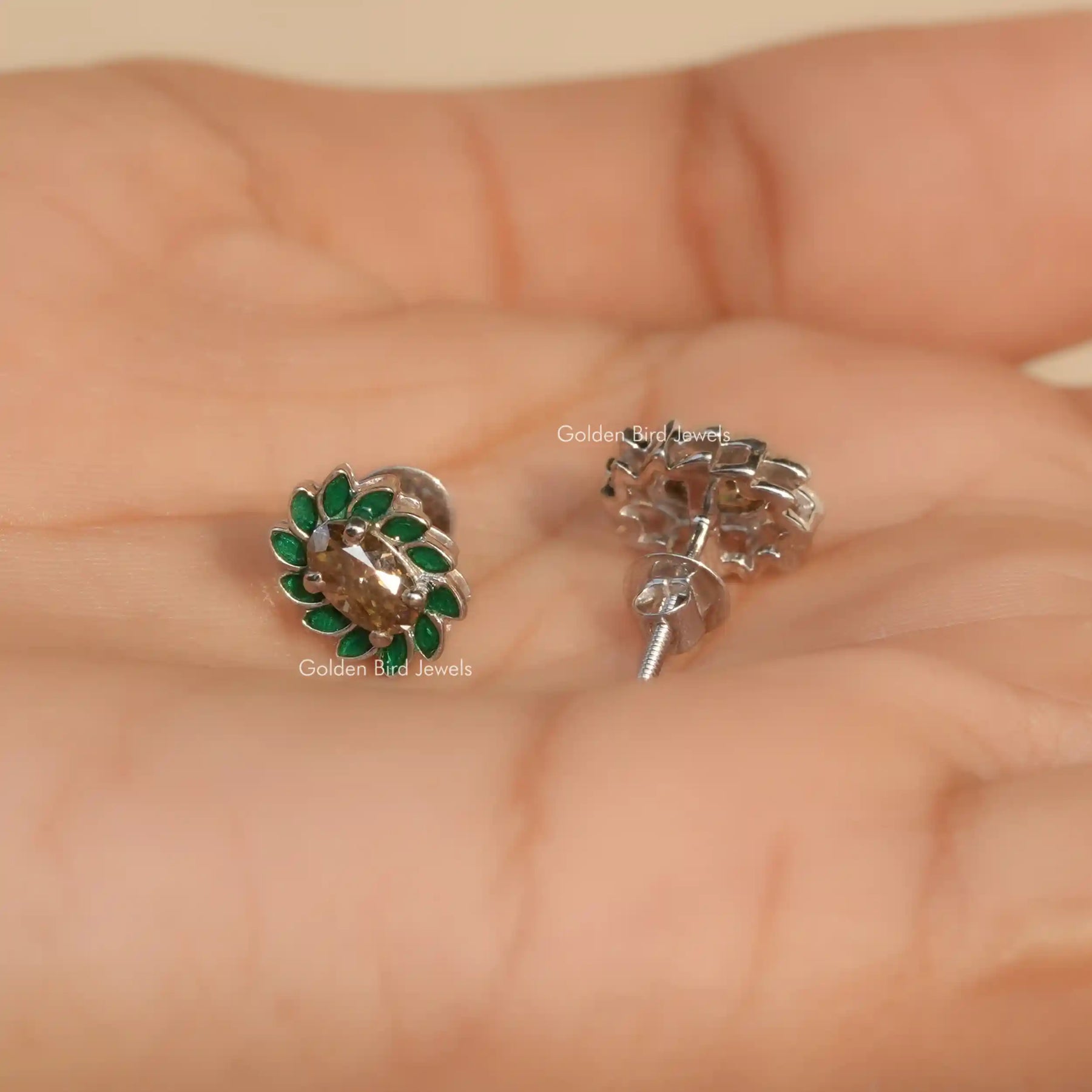 Front and Back Side View of Solitaire stud earrings crafted in moissanite
