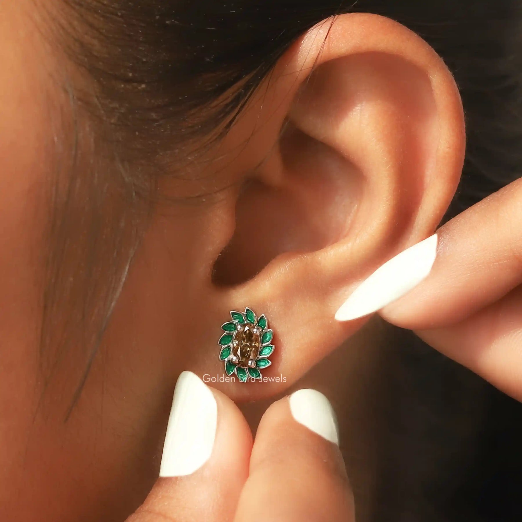 Close view of a Moissanite earing studs