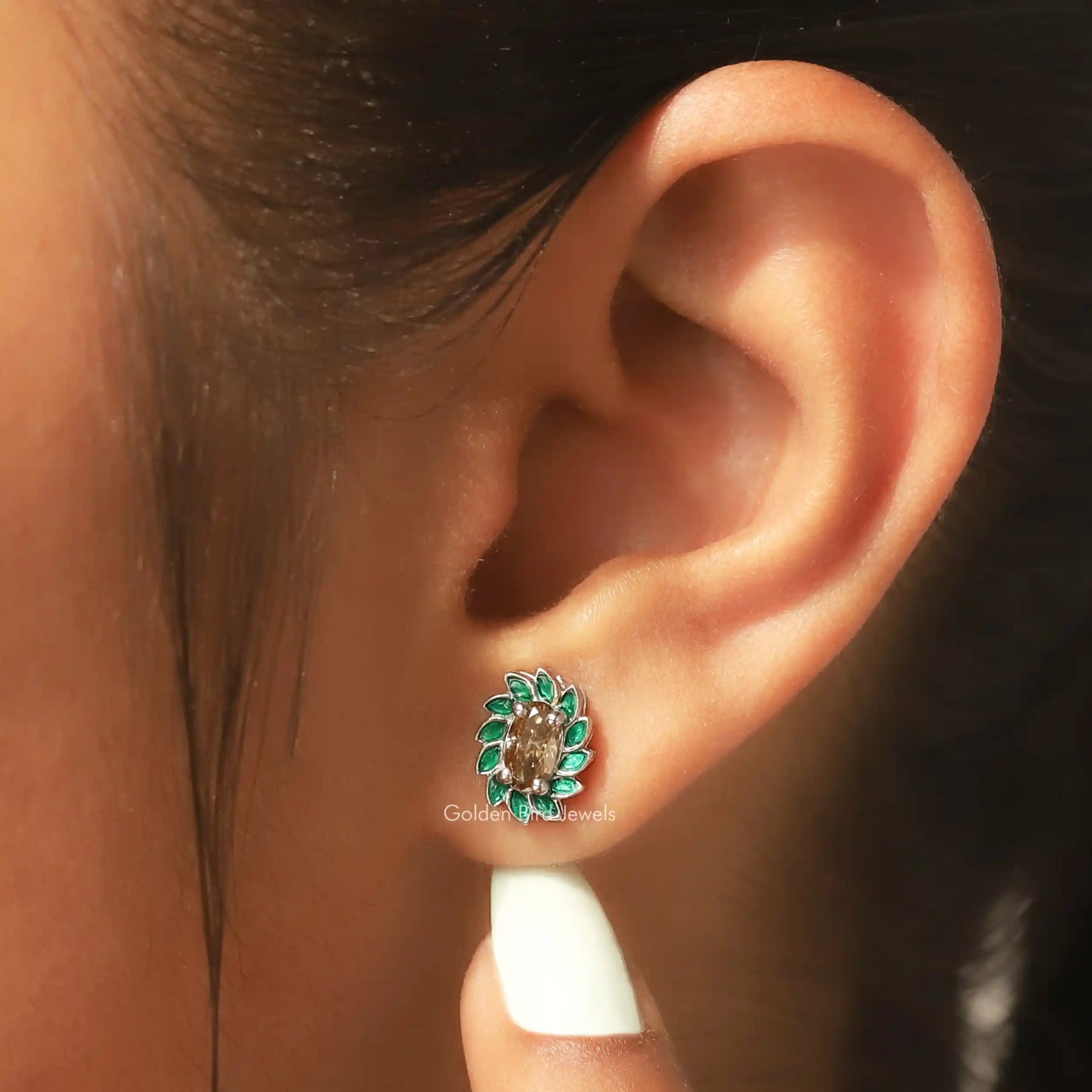 Gray Oval Cut Moissanite Stud Earrings in unique design