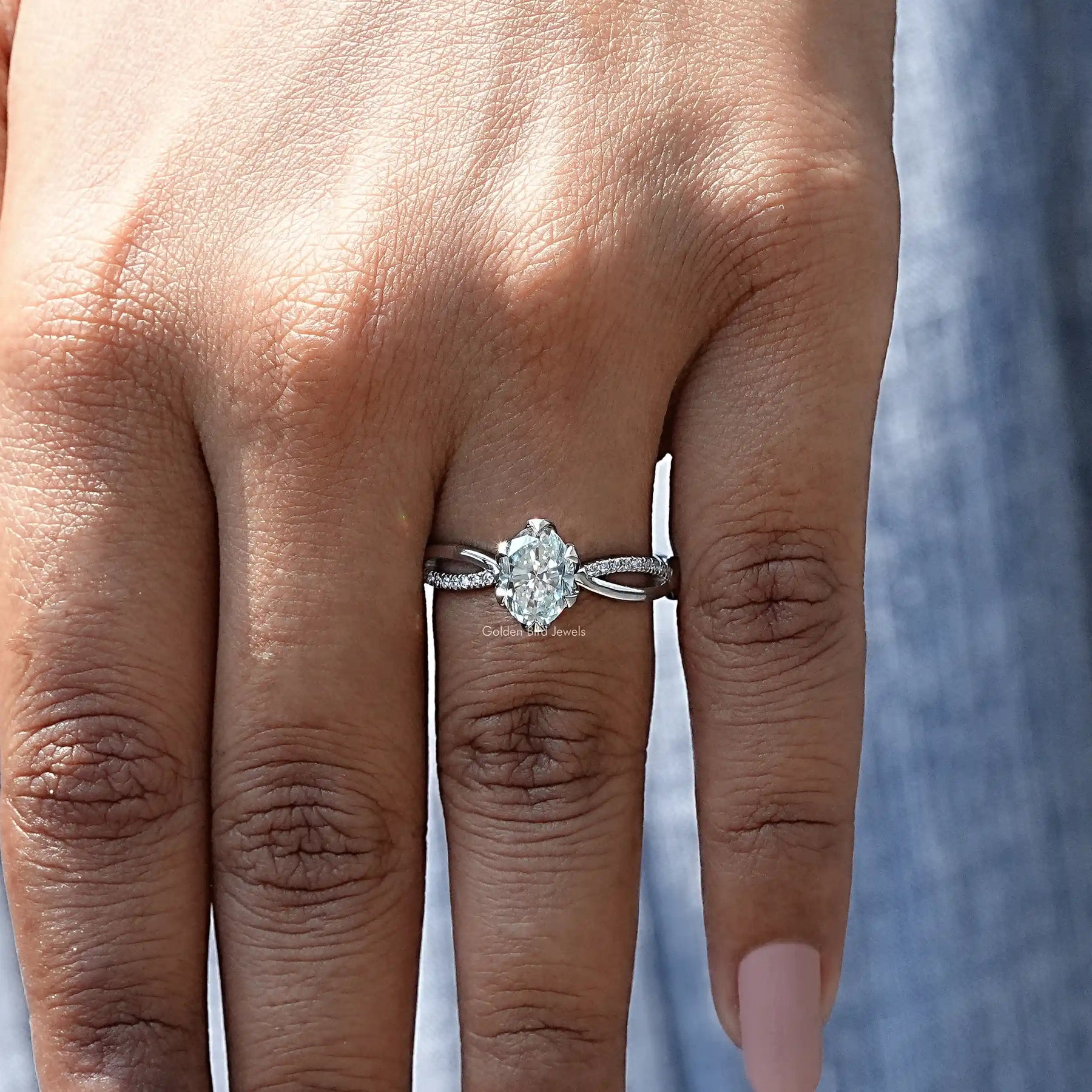 View of Moissanite Twisted Shank Engagement Ring In White Gold
