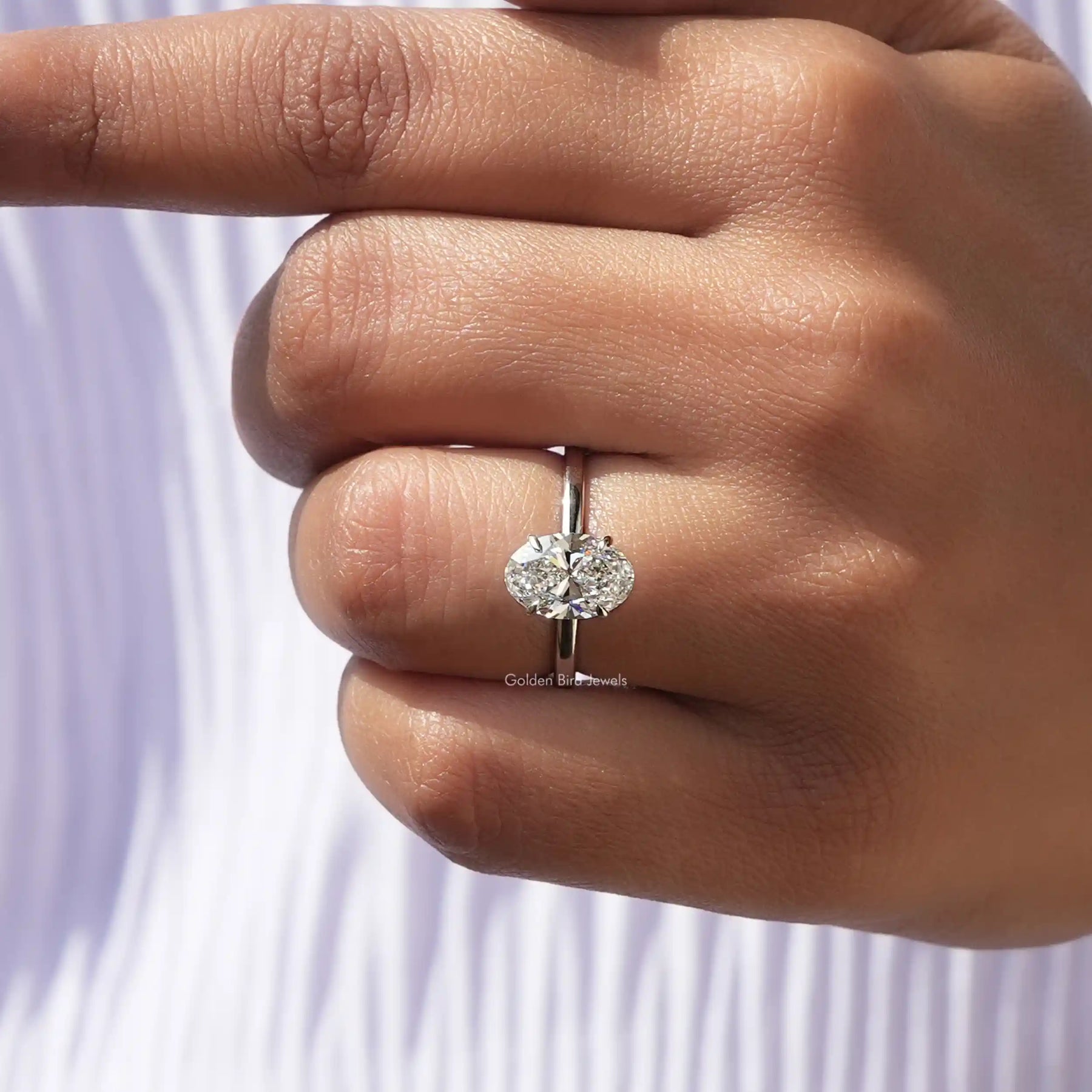 View of Oval Cut Lab Diamond Solitaire Ring In White Gold