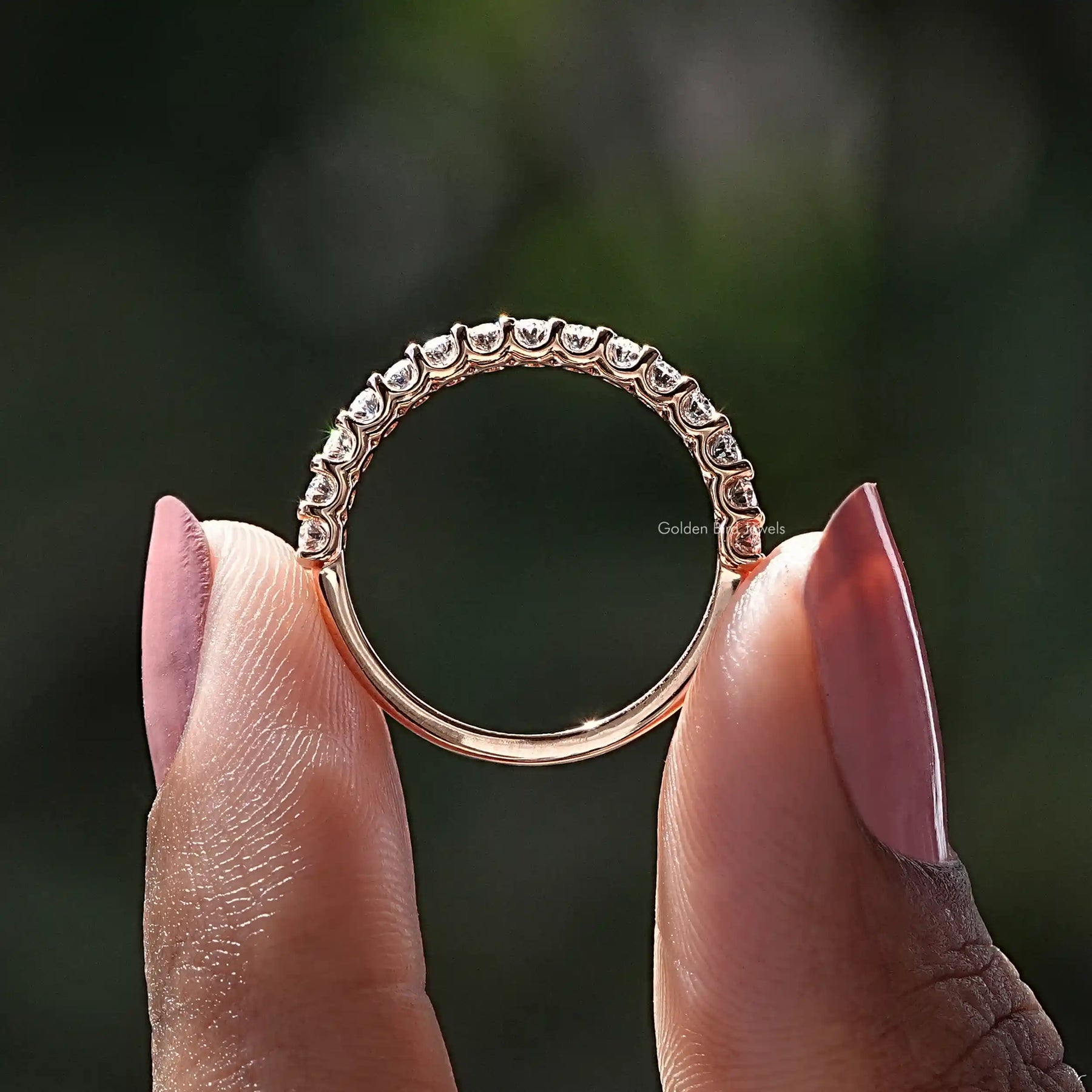 View of Oval Cut Diamond Half Eternity Band In Yellow Gold