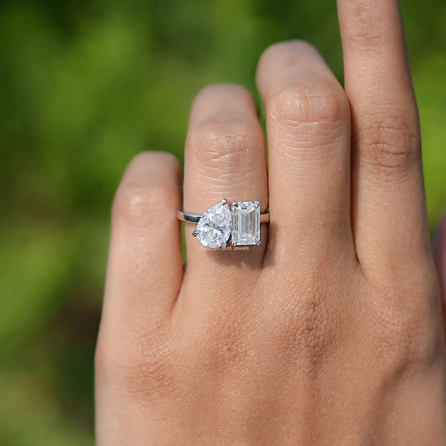 Pear And Emerald Cut Toi Et Moi Moissanite Ring