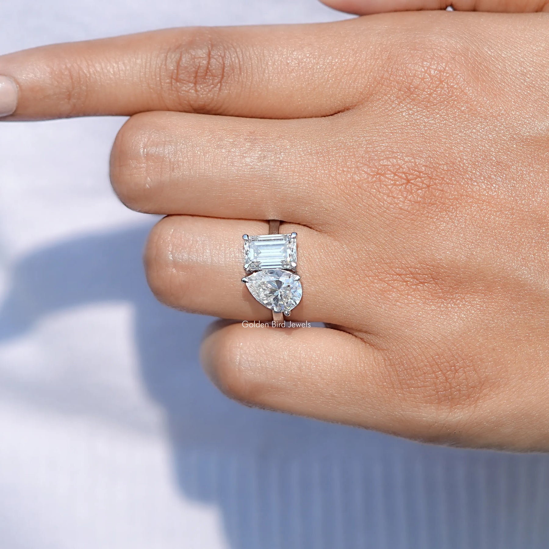 Pear And Emerald Cut Toi Et Moi Moissanite Ring