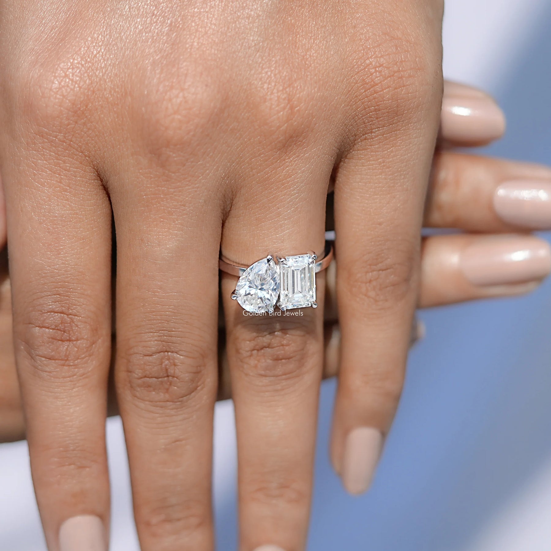 Pear And Emerald Cut Toi Et Moi Moissanite Ring