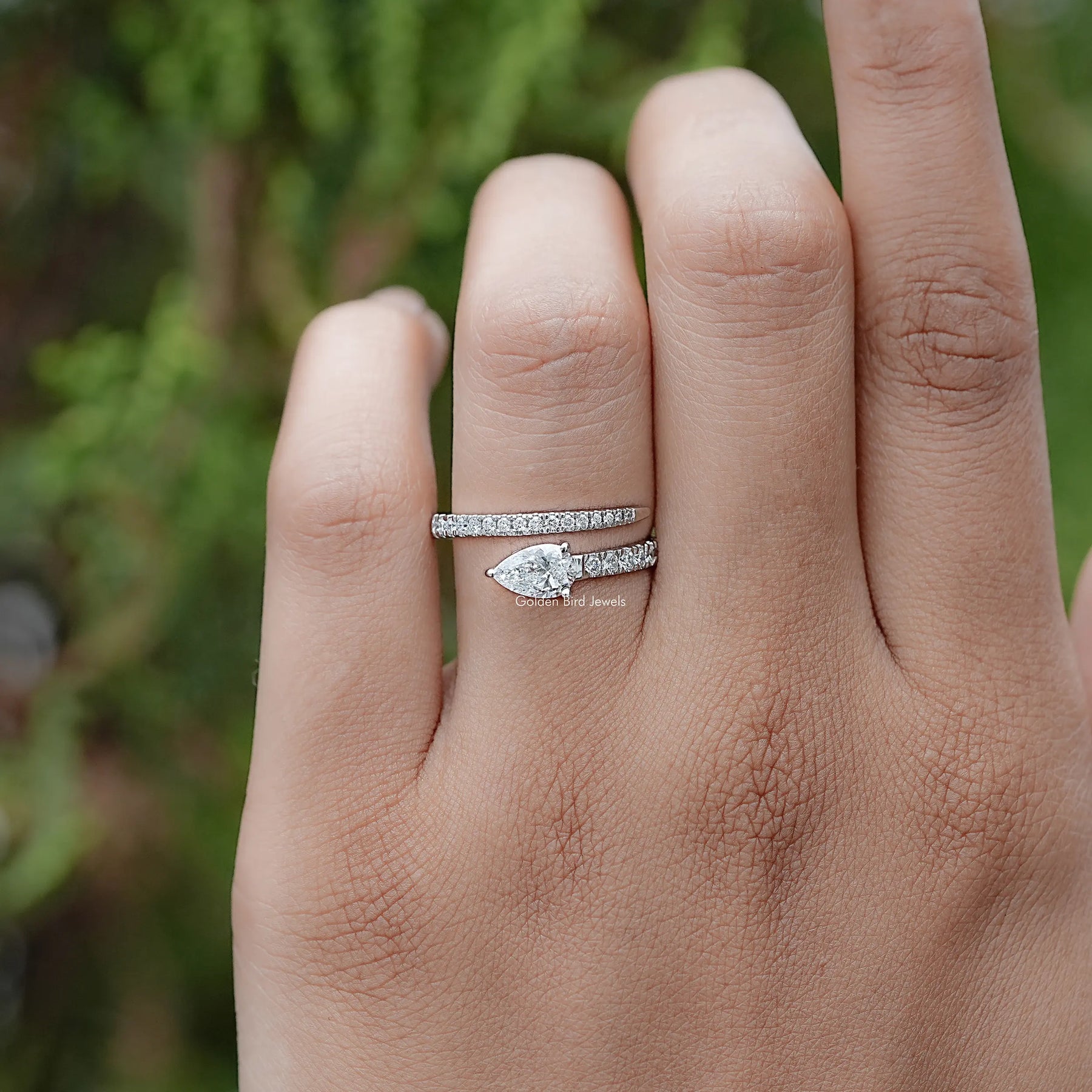 Pear And Round Cut Lab Diamond Open Cuff Band