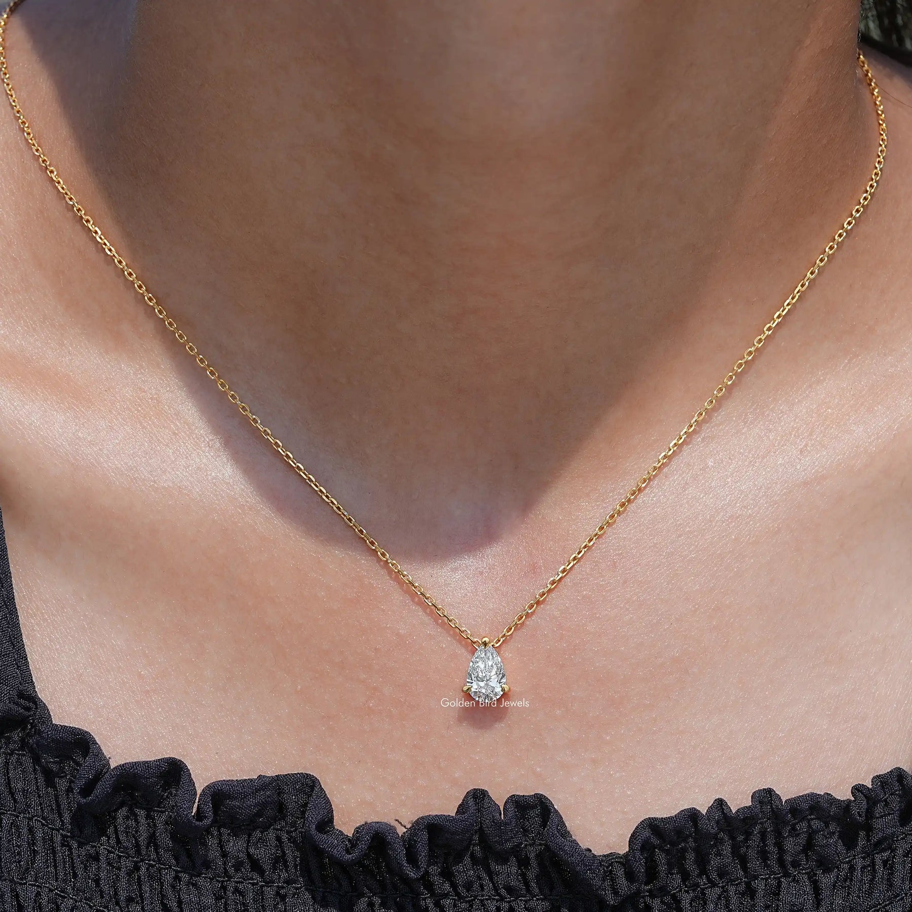 View of lab grown diamond Pear cut pendant