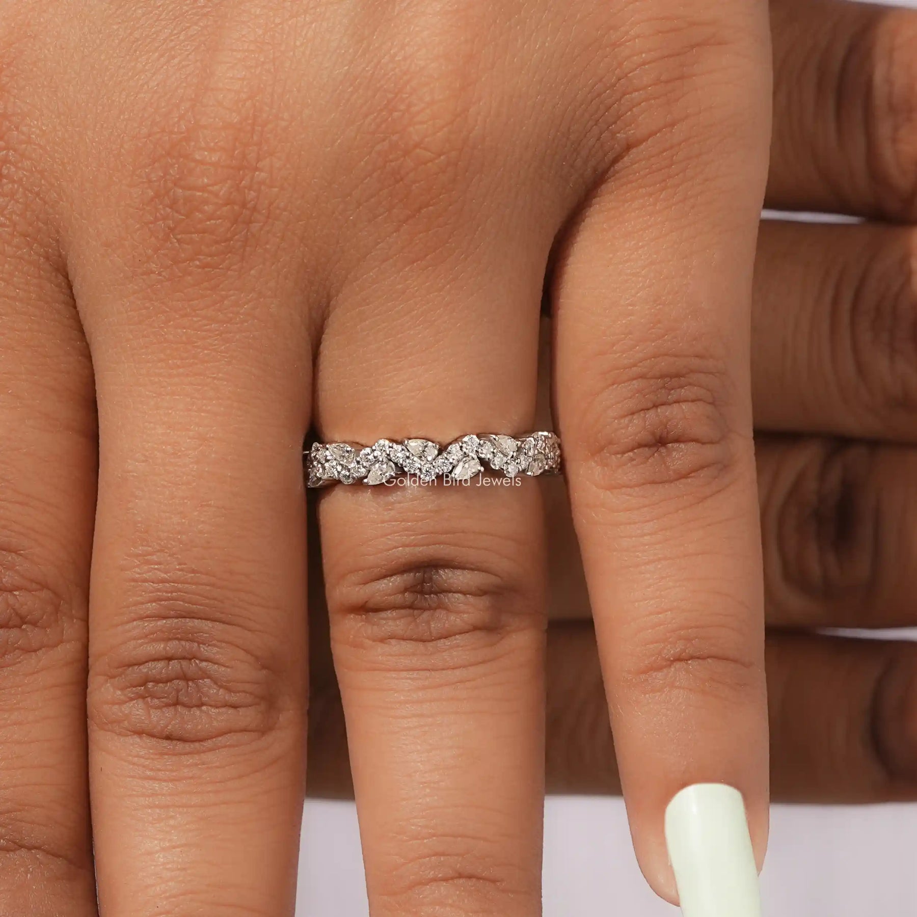 Close view of Pear Shaped Solitaire Moissanite Ring