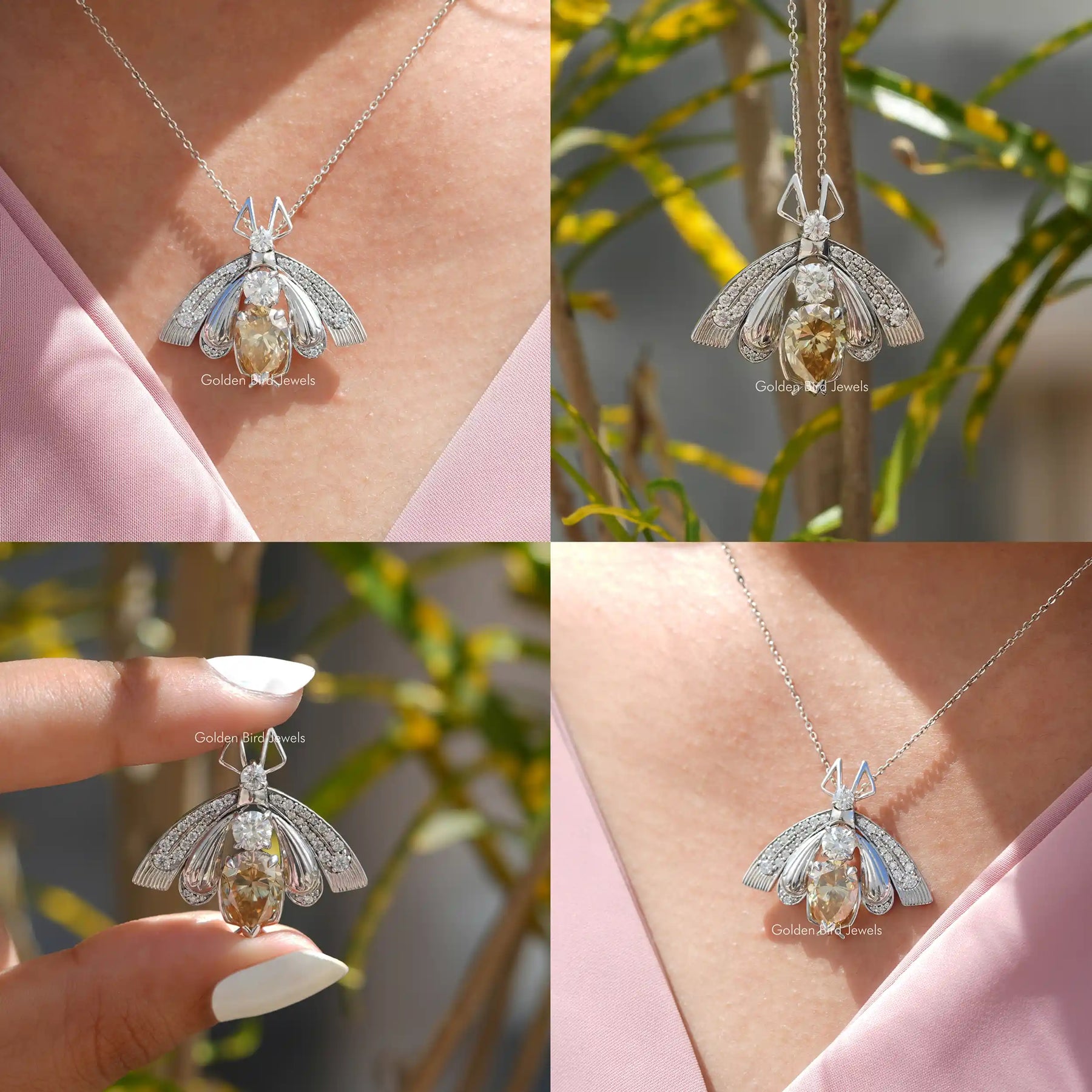 Front back side and close view of moissanite pendant