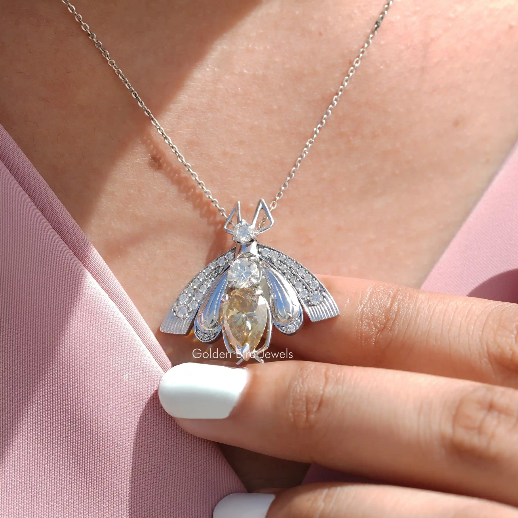 In front view of moissanite Pear cut pendant
