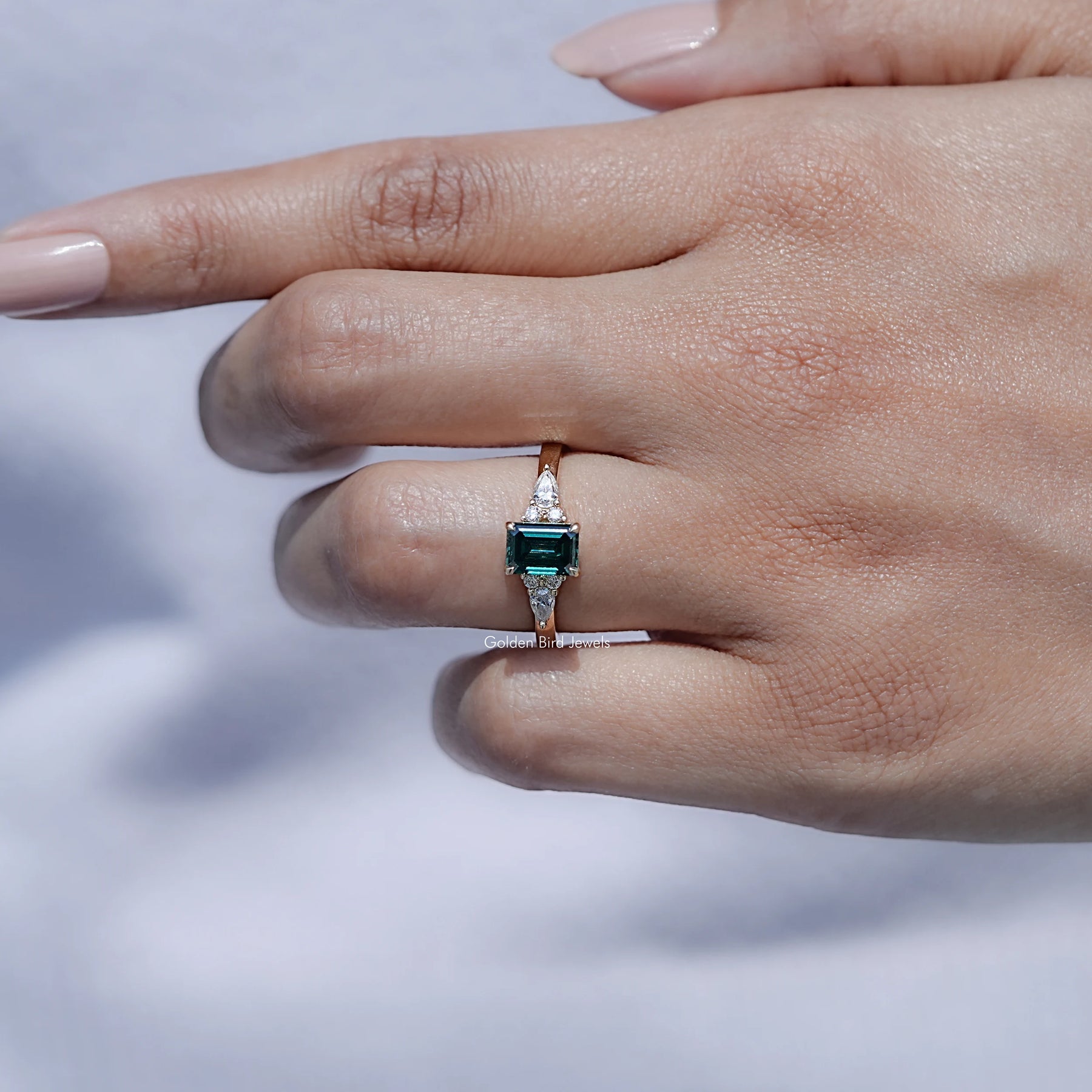 Green Emerald Moissanite Engagement Ring