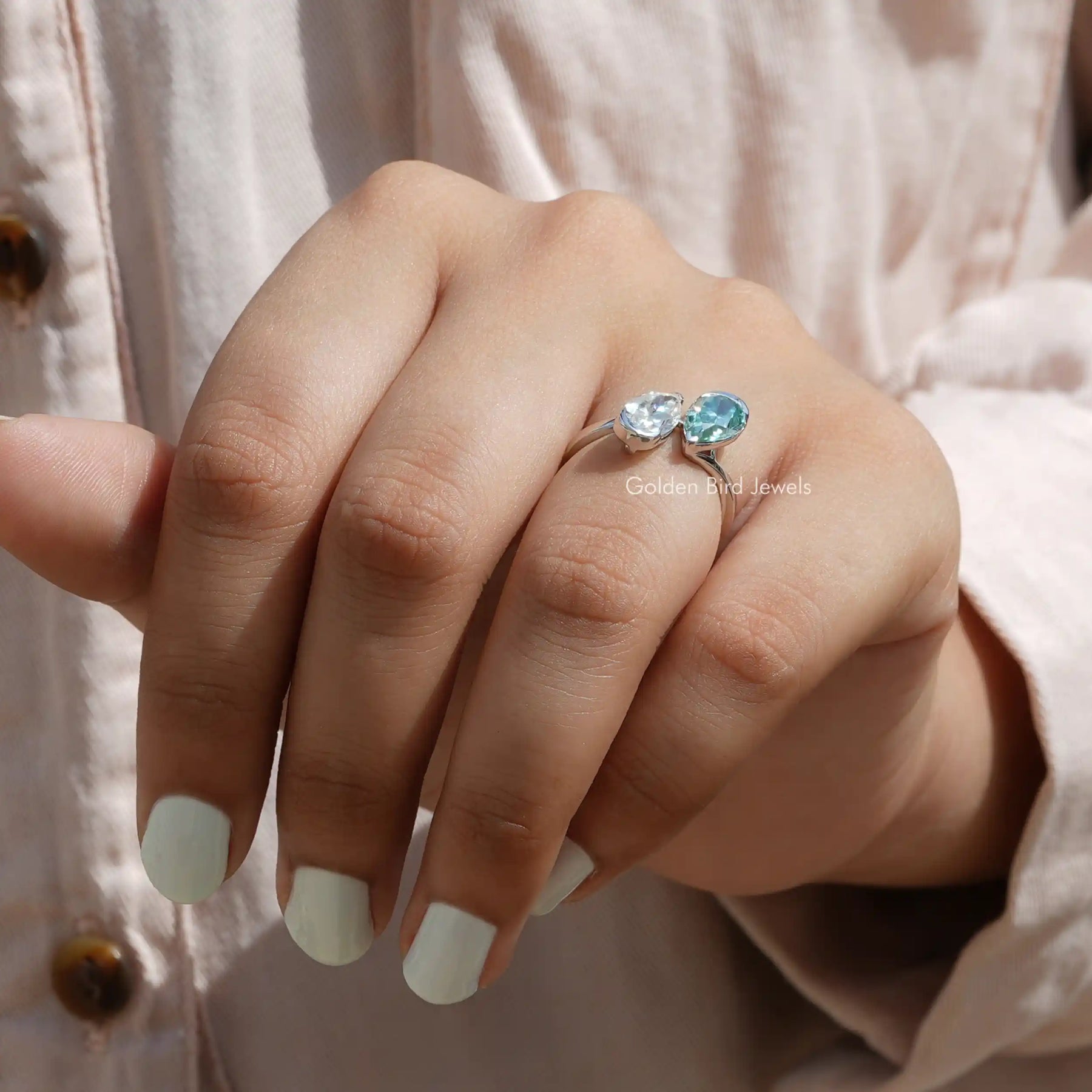 Front view of Toi Et Moi Moissanite Duo Pear Cut Ring