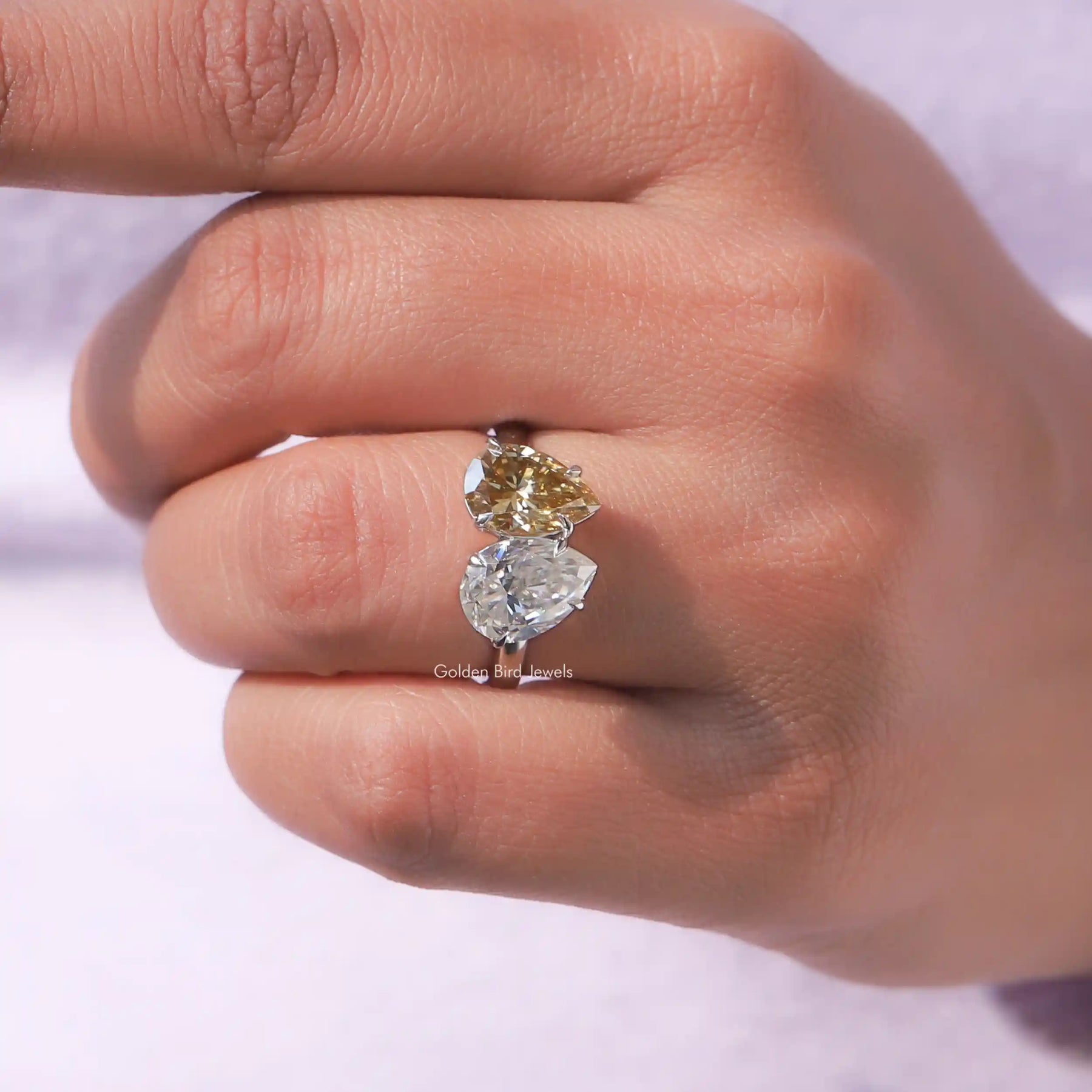 Pear Cut Toi et Moi Moissanite Ring In White Gold