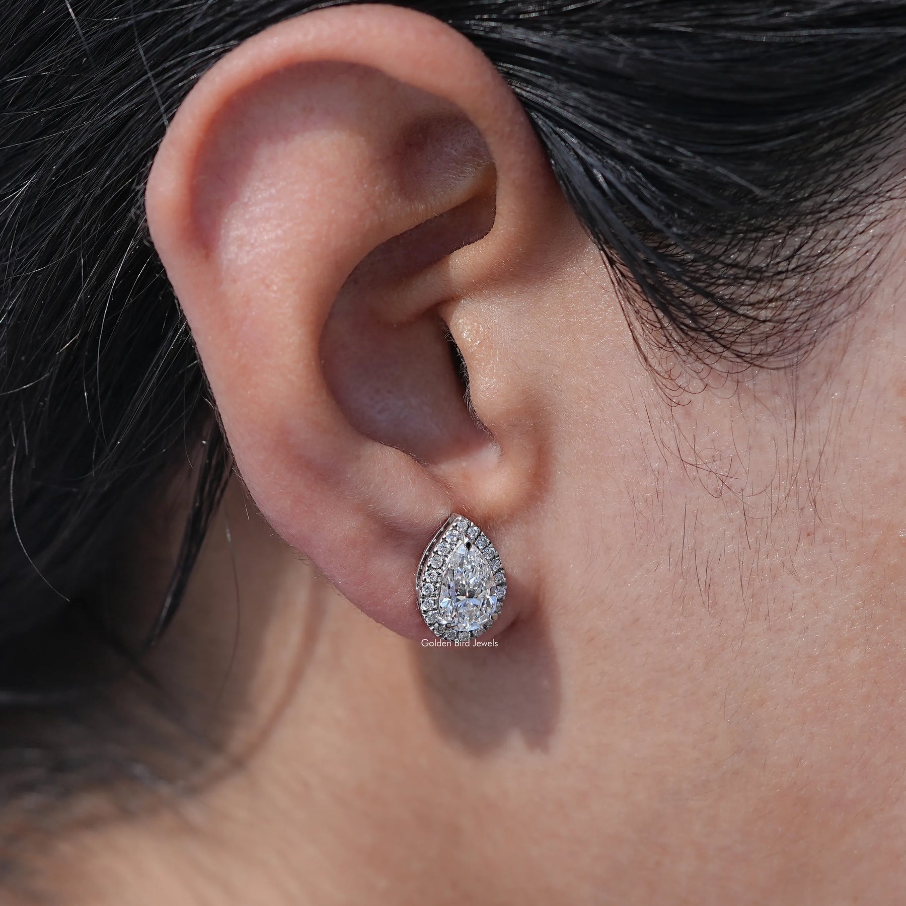 Front View of Pear Cut Diamond Stud Earrings In White Gold