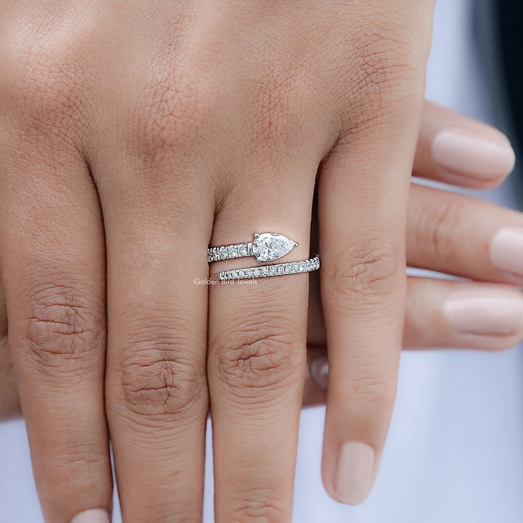 Pear And Round Cut Lab Diamond Open Cuff Band