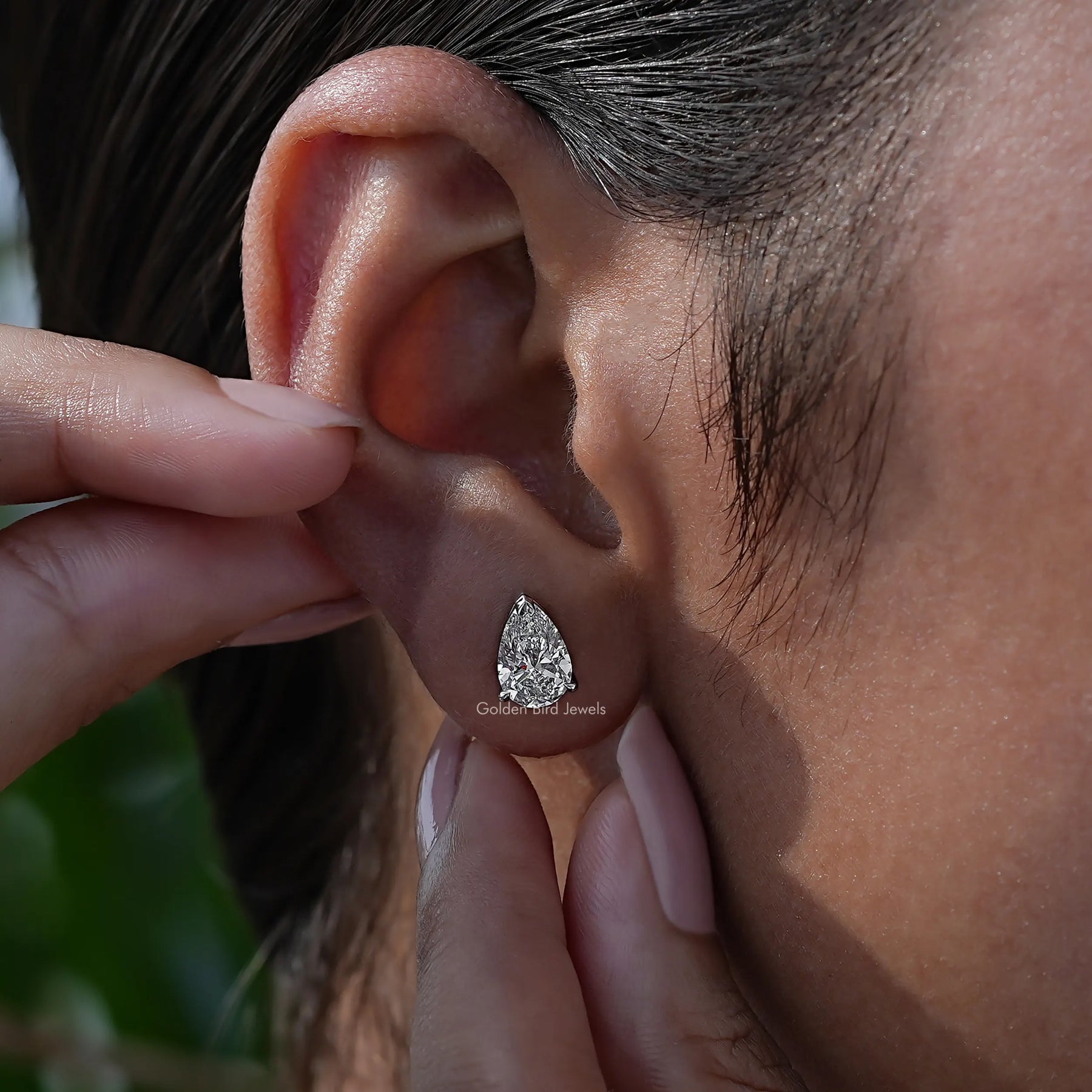 Side View Of Four Prong Set Round Cut lab diamond Stud Earrings