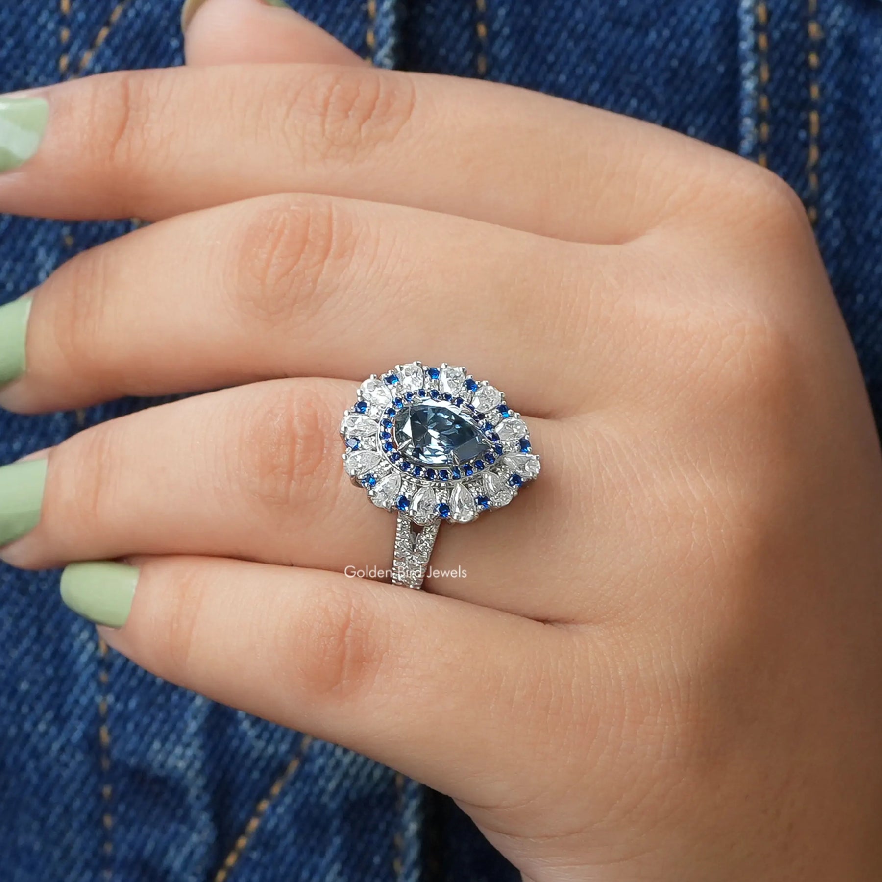 Pear And Round Cut Moissanite Engagement Ring In White Gold