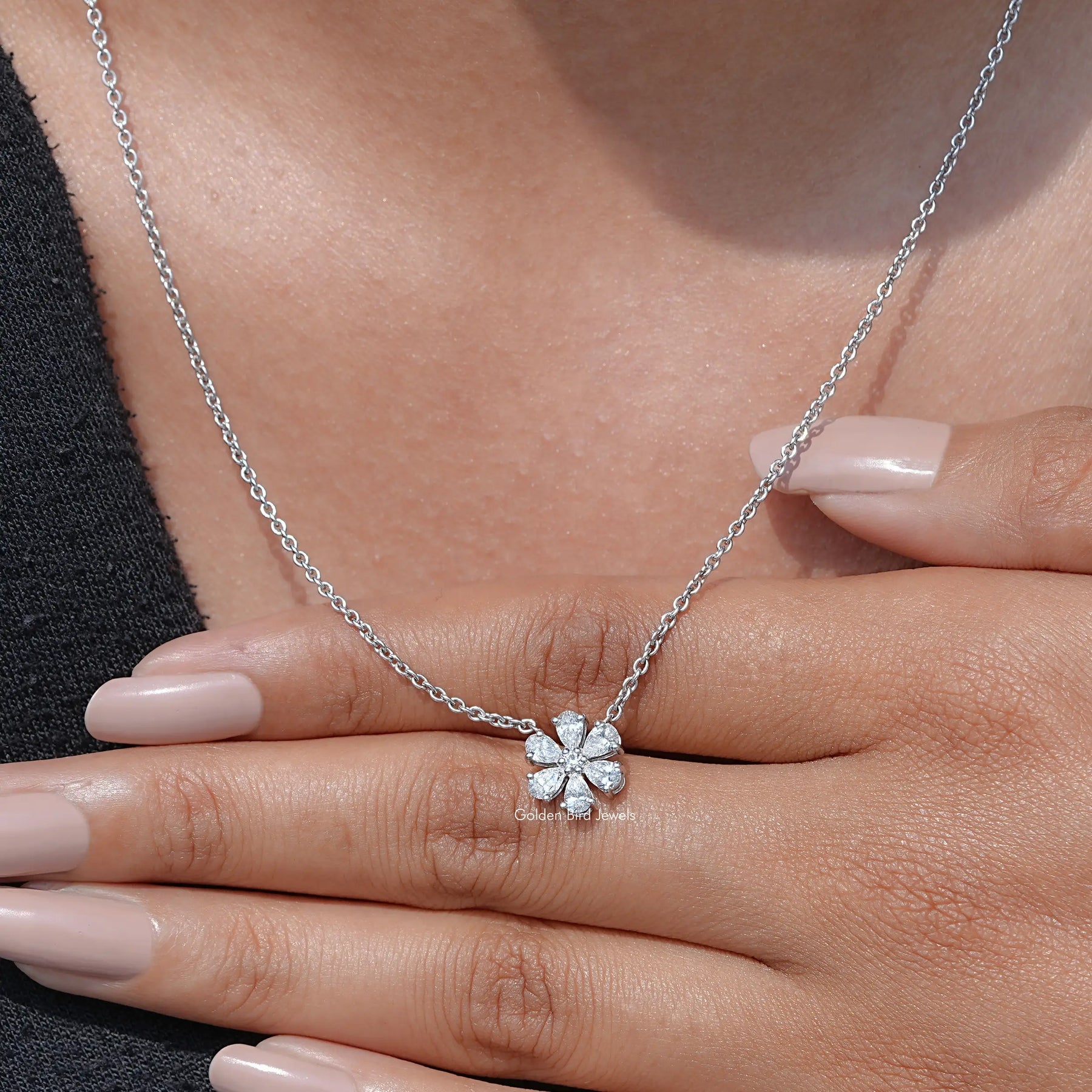 Close-Up View of Pear Shaped Diamond Pendant In White Gold