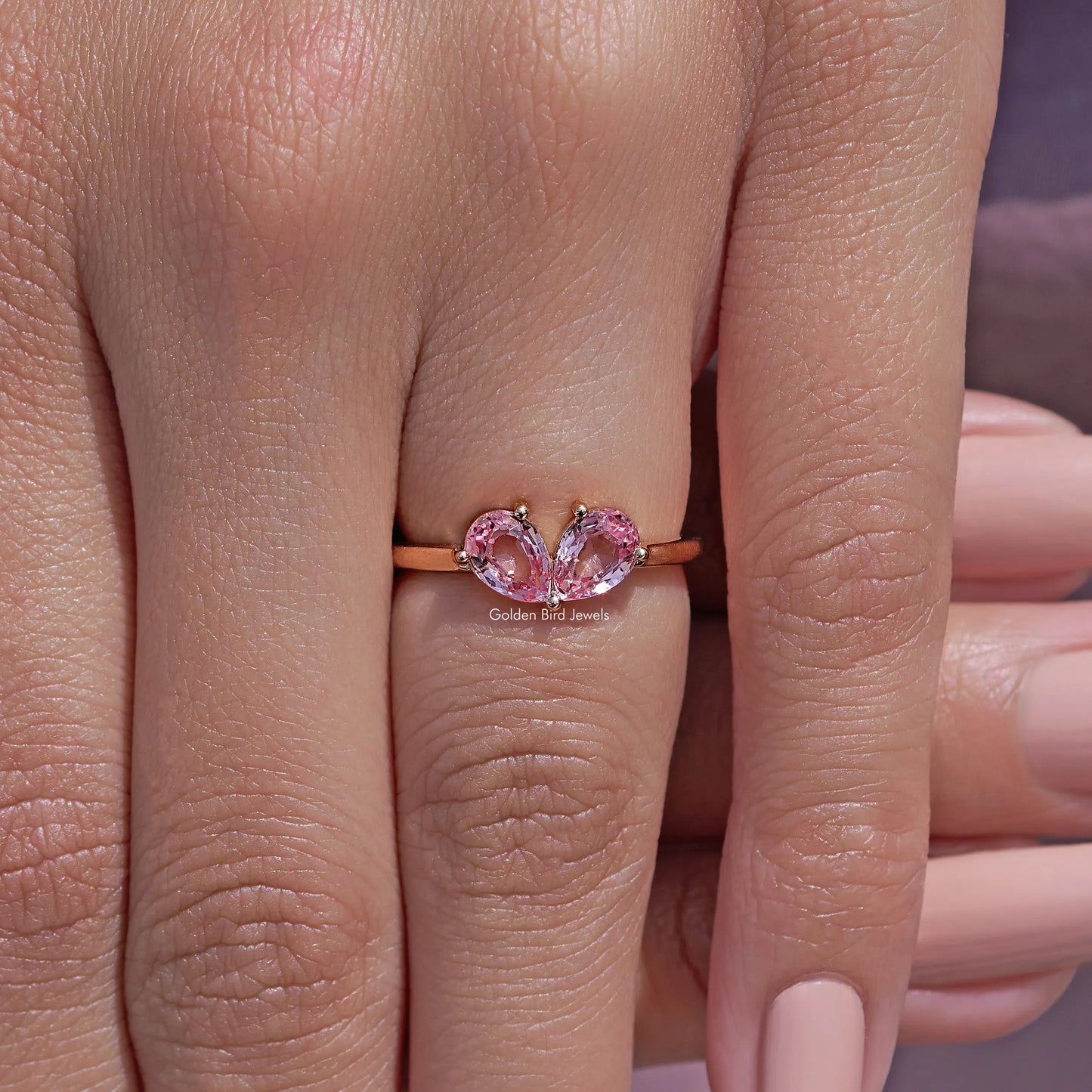 Pink Pear Shaped Lab Grown Gemstone Toi Et Moi Ring