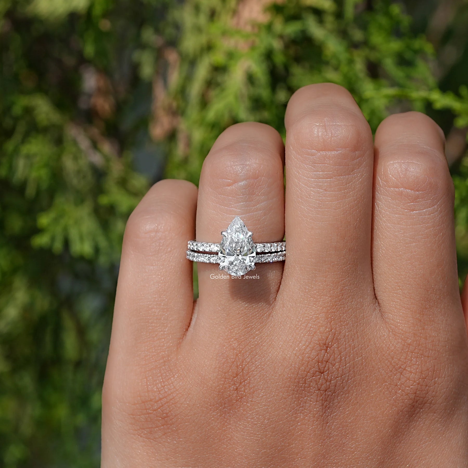 Detailed view of Lab Grown Pear Shaped Ring