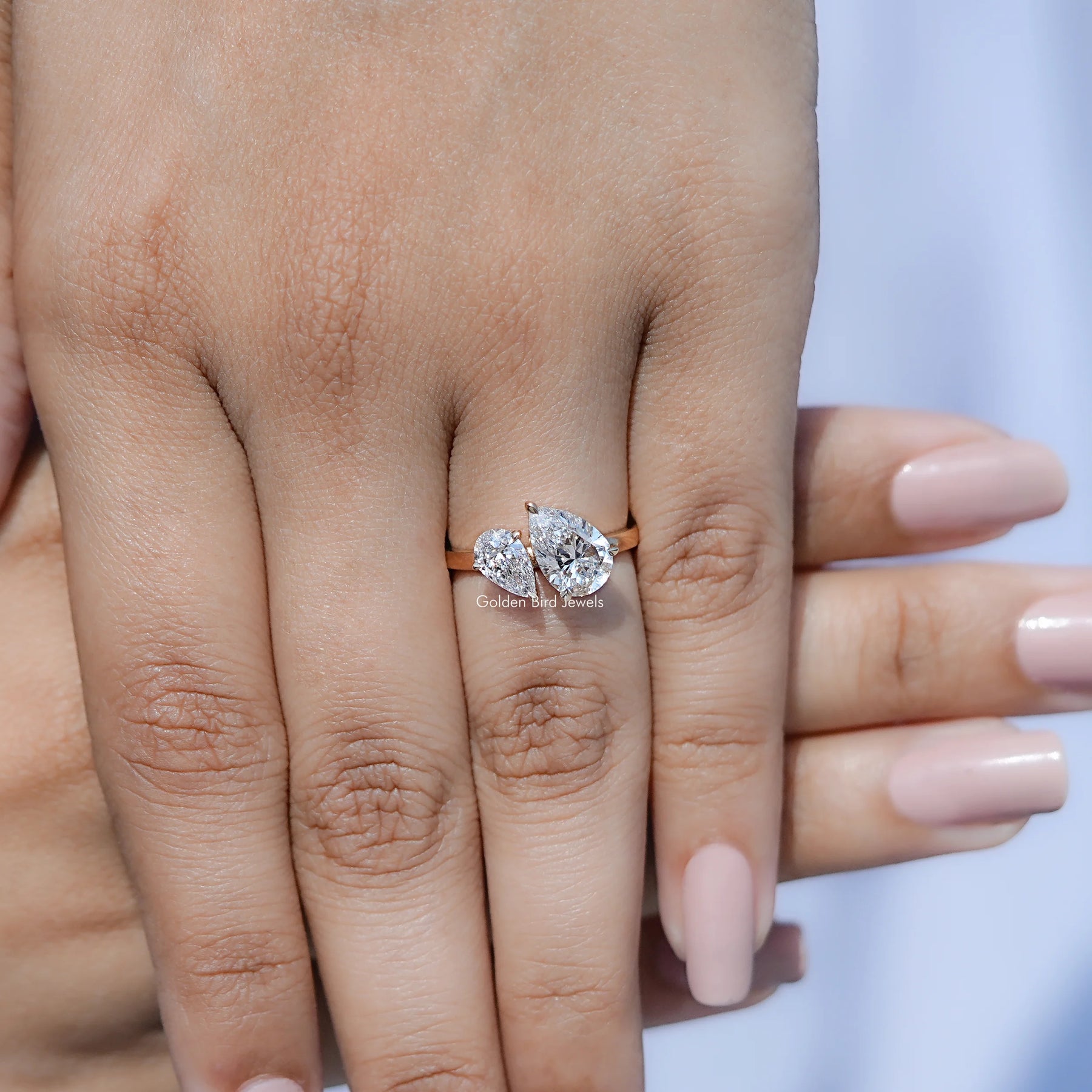 Close view of Lab Diamond Two Stone Ring