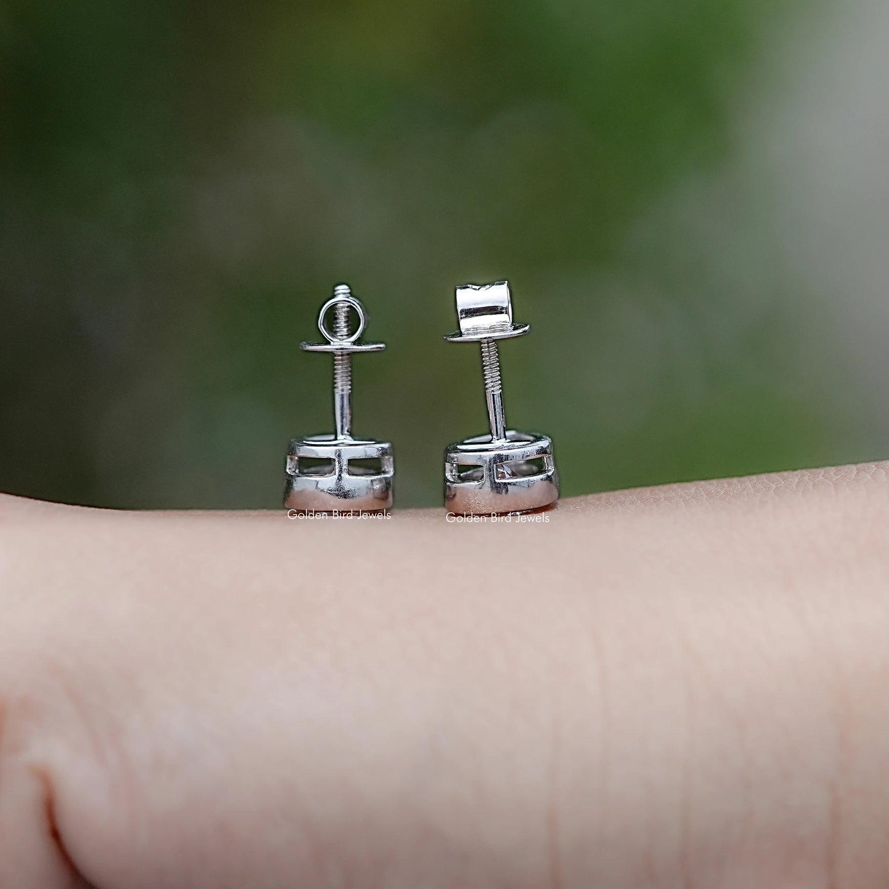 Back View of Pear Shaped Diamond Bezel Set Stud Earrings in screw back