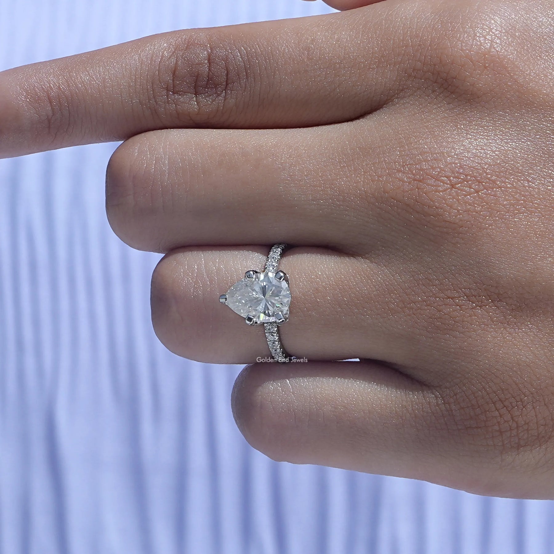 Detailed View Of Pear Cut Moissanite Engagement Ring