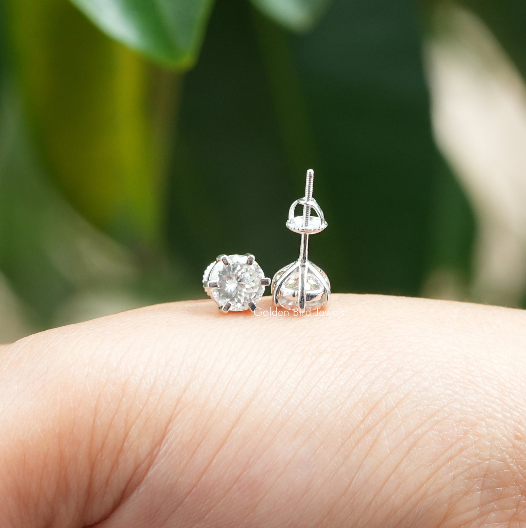 Front and back view of moissanite stud earrings